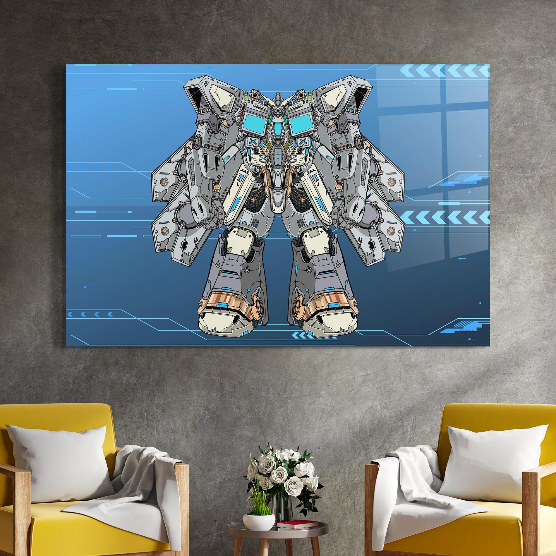 Tablou Sticla Blue Grey Robot mockup 4