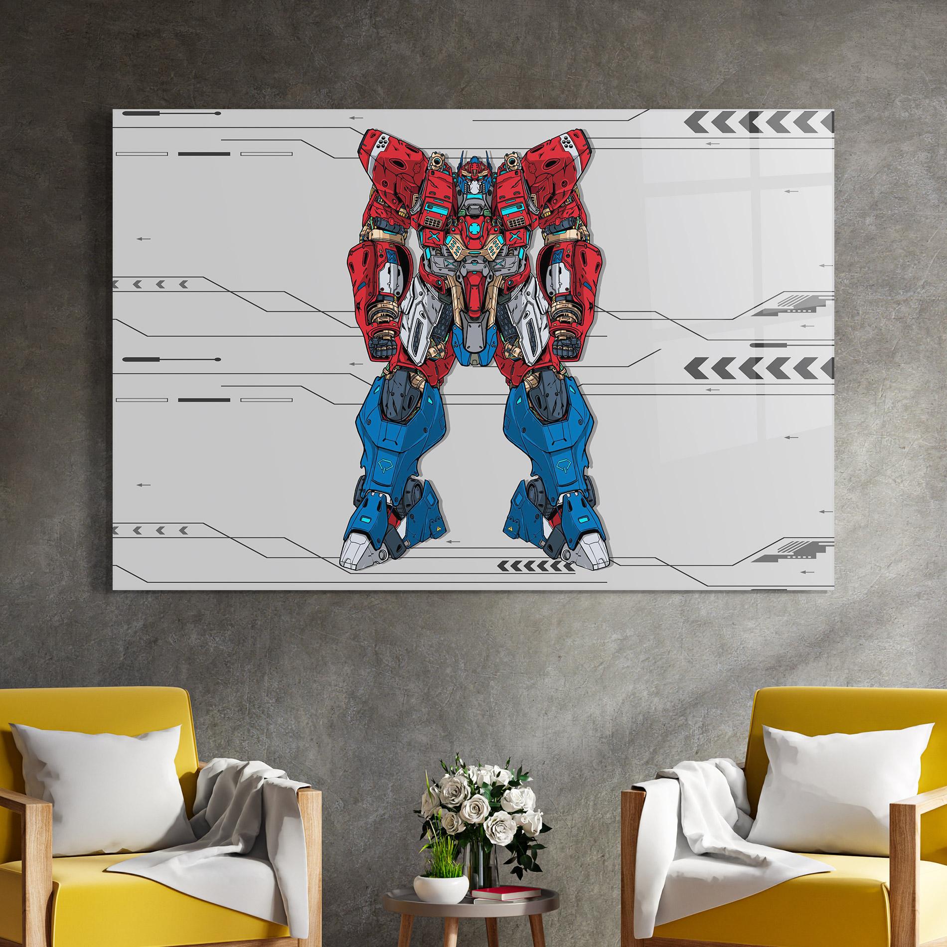 Tablou Sticla Blue Red Robot mockup 4
