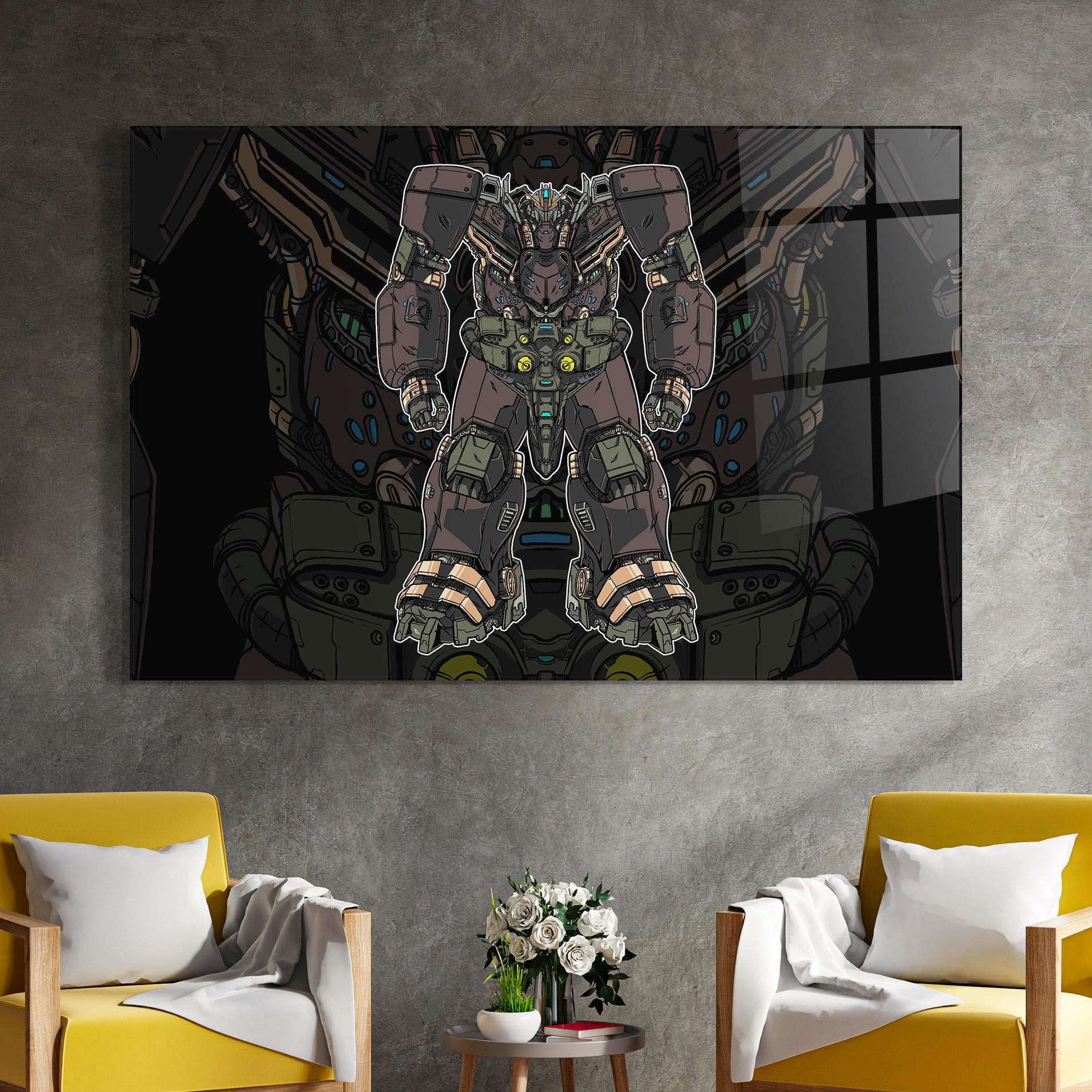 Tablou Sticla Brown Grey Robot mockup 4