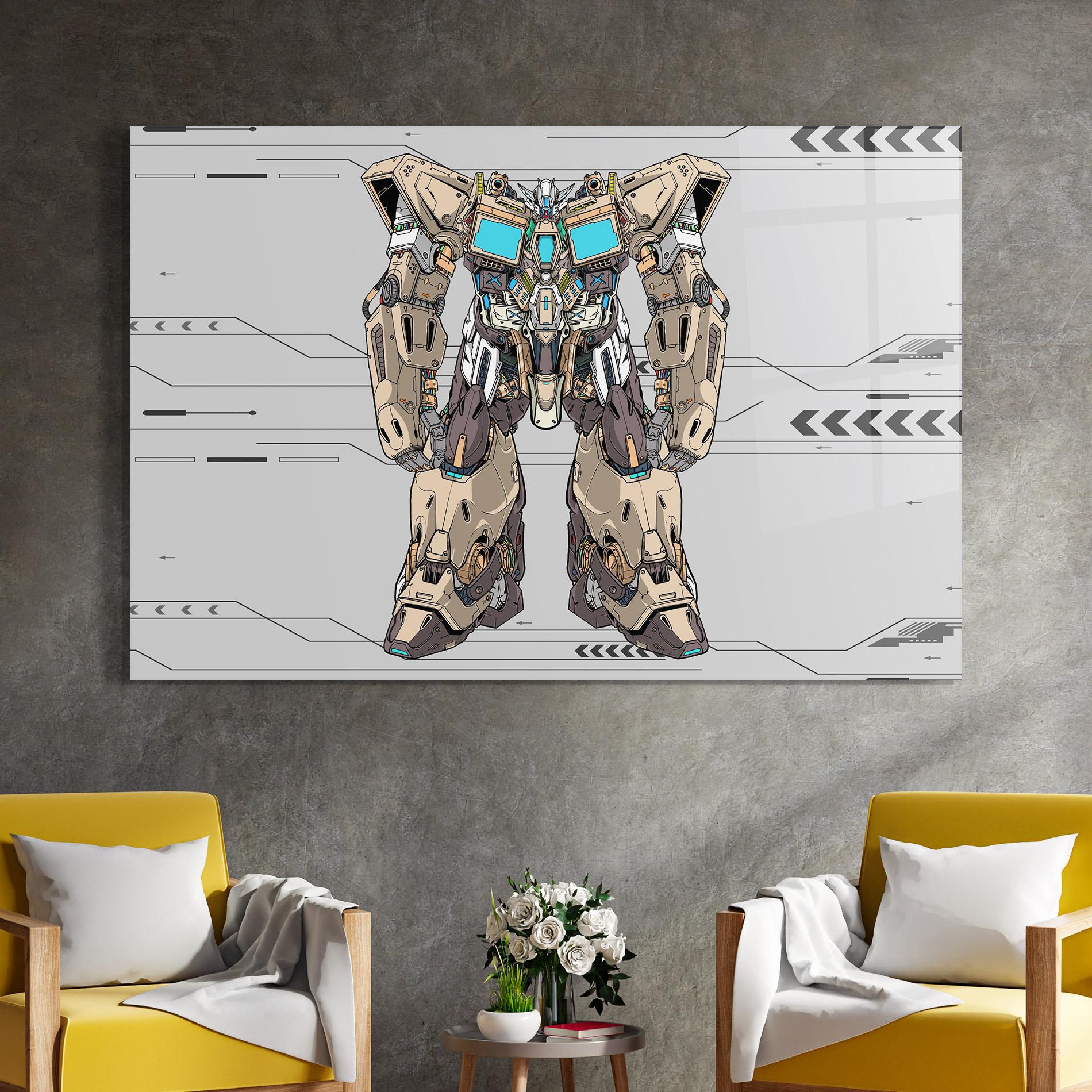 Tablou Sticla Cream Blue Robot mockup 4