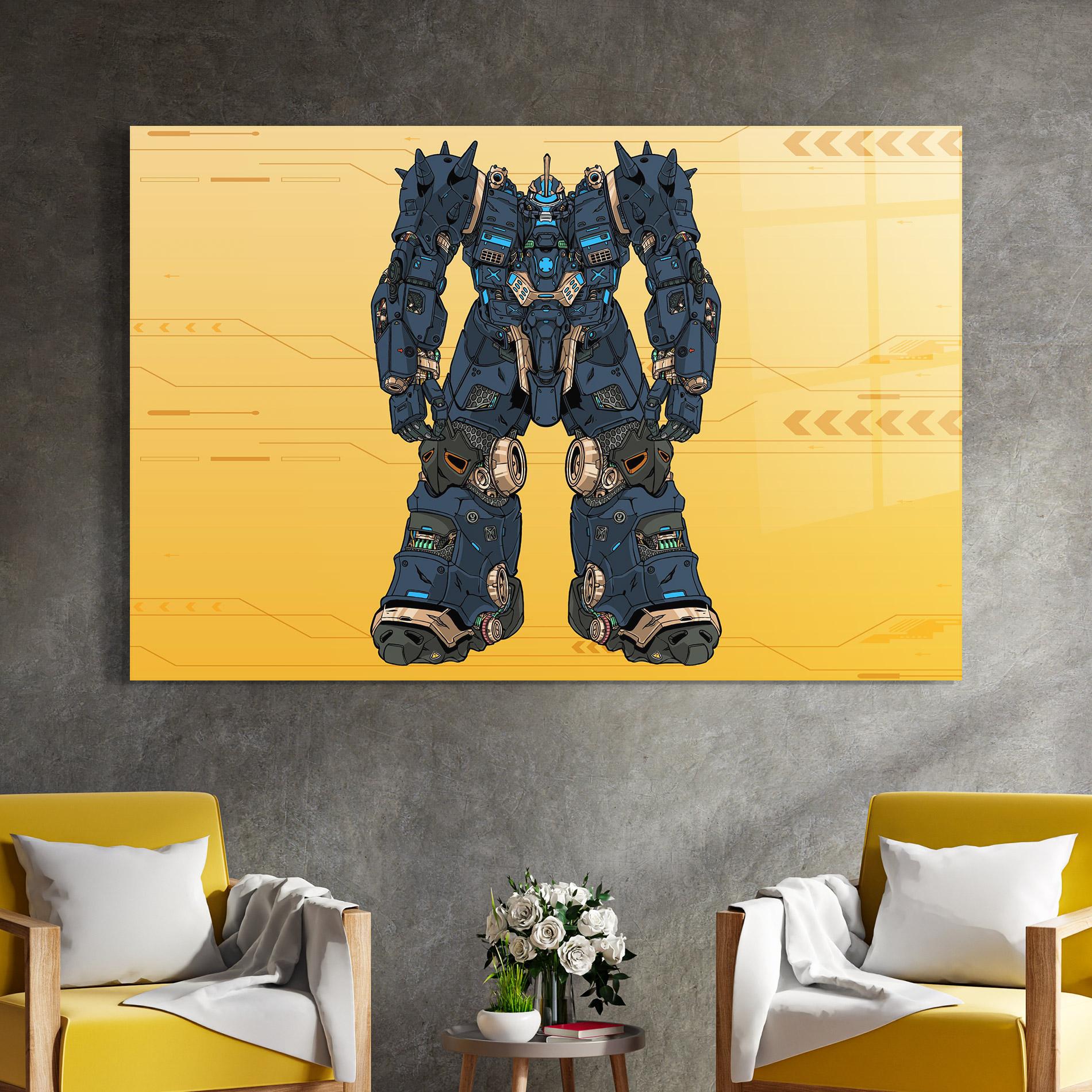 Tablou Sticla Dark Blue Robot mockup 4