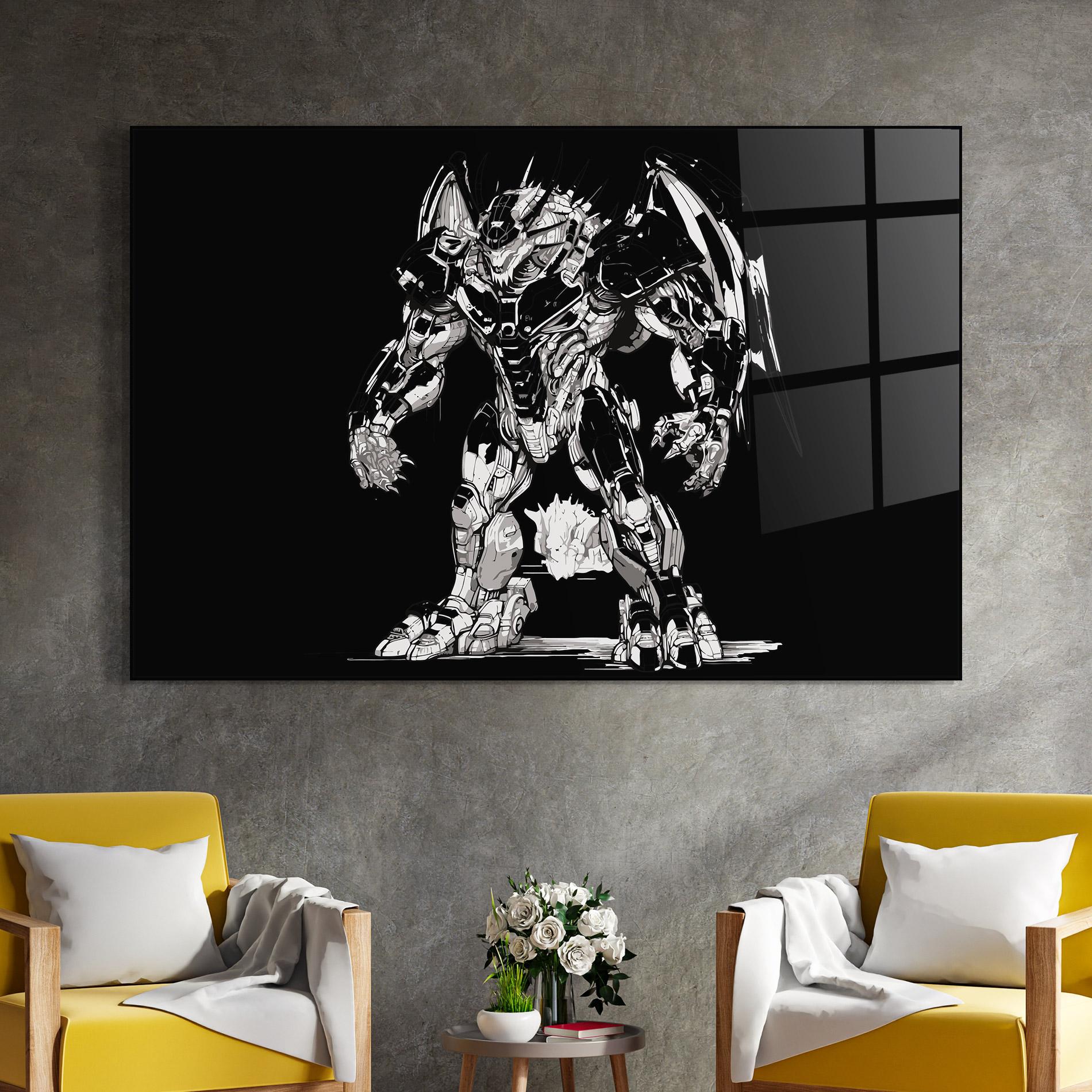 Tablou Sticla Dragon Robot mockup 4