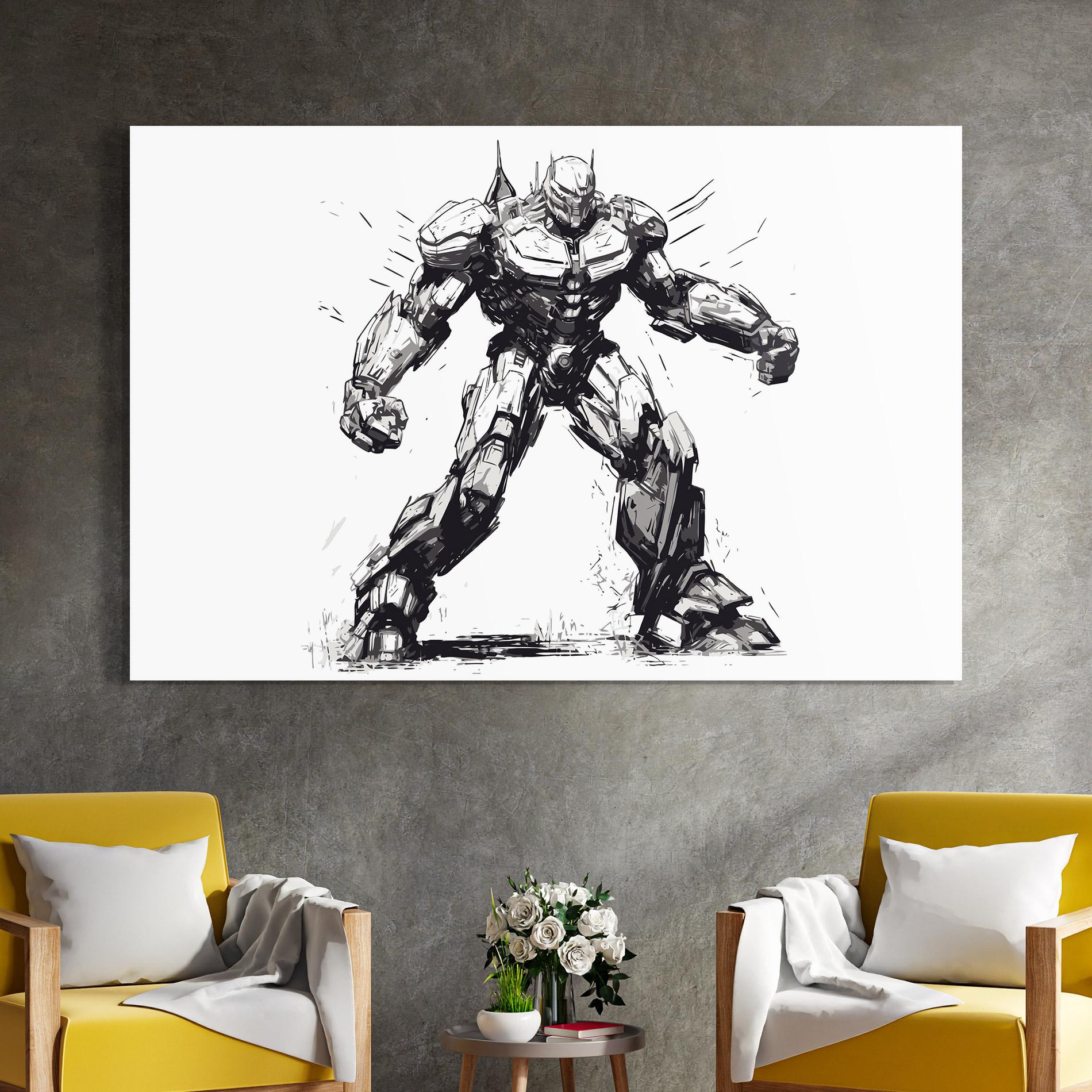 Tablou Sticla Grey White Robot mockup 4