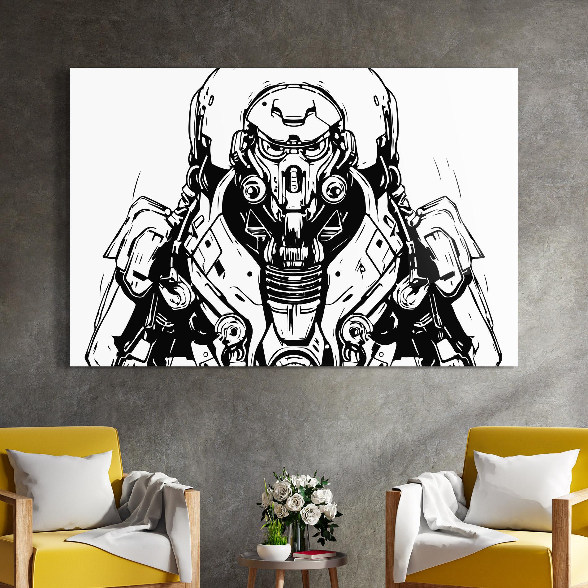 Tablou Sticla Military Robot mockup 4