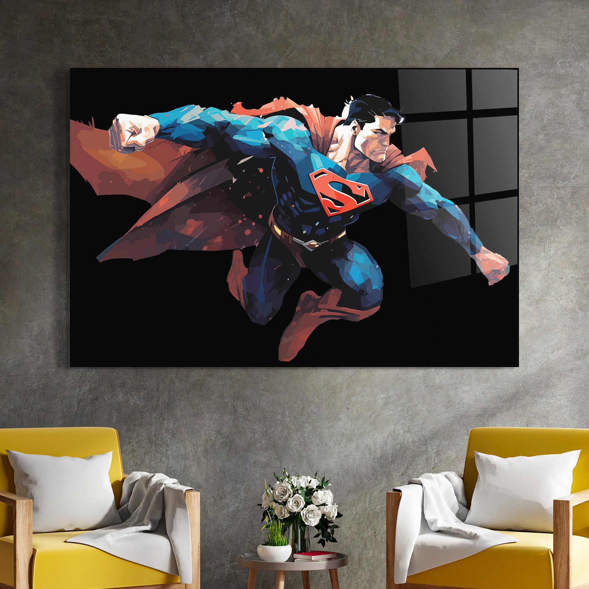 Tablou Sticla Superman Jump mockup 4