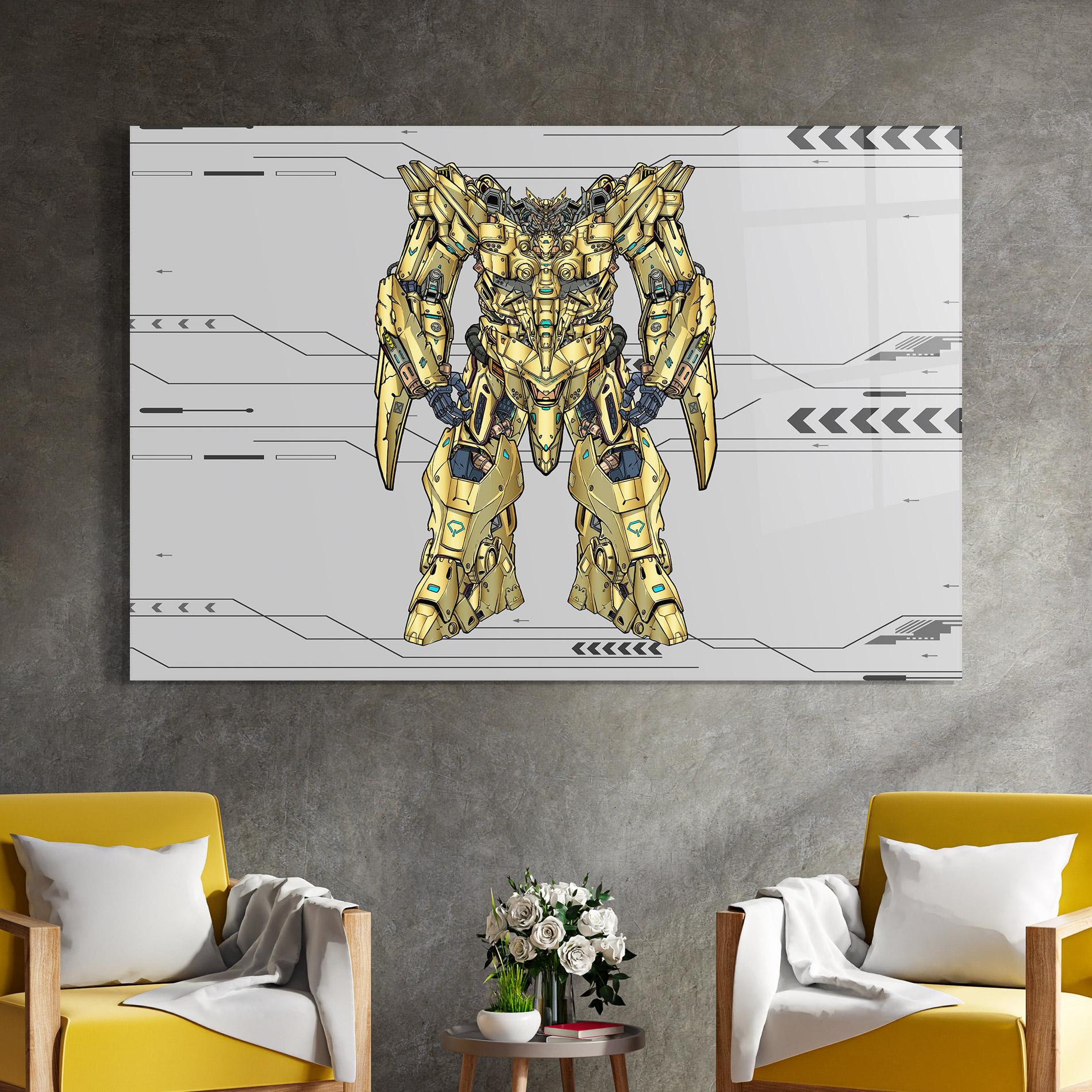 Tablou Sticla Yellow Grey Robot mockup 4