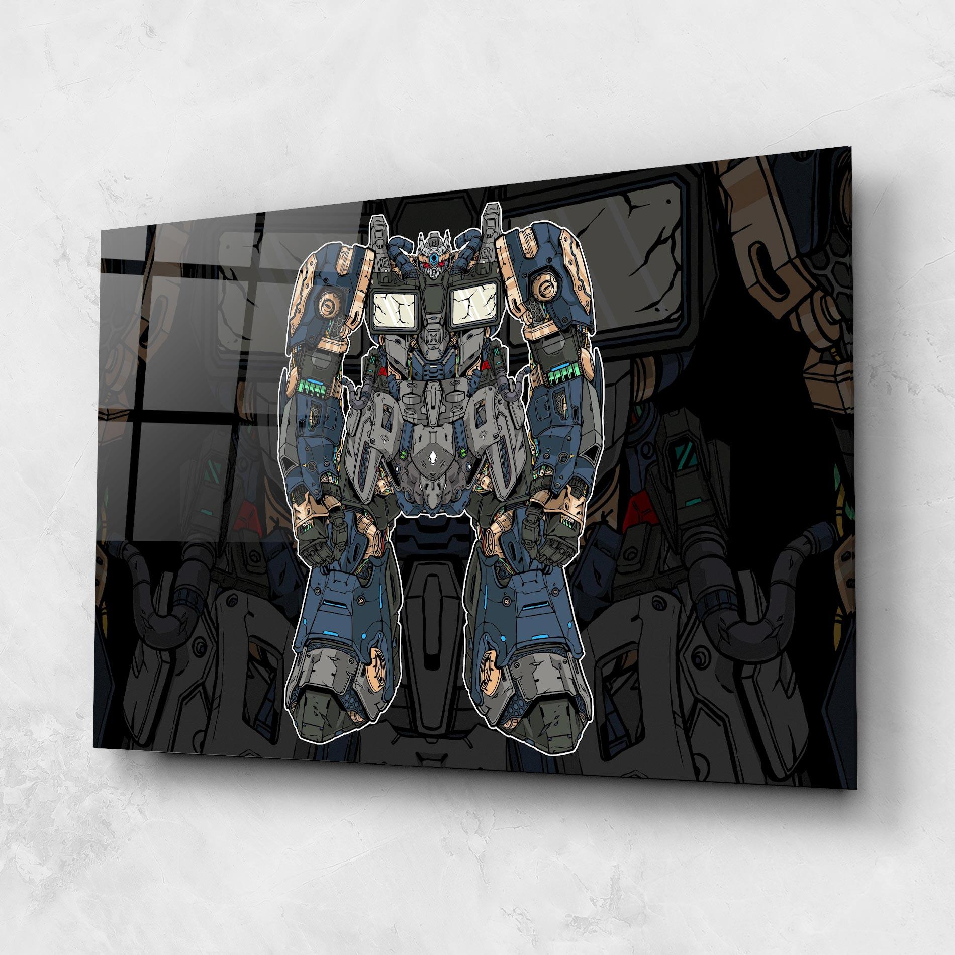 Tablou Sticla Blue Green Robot mockup 1
