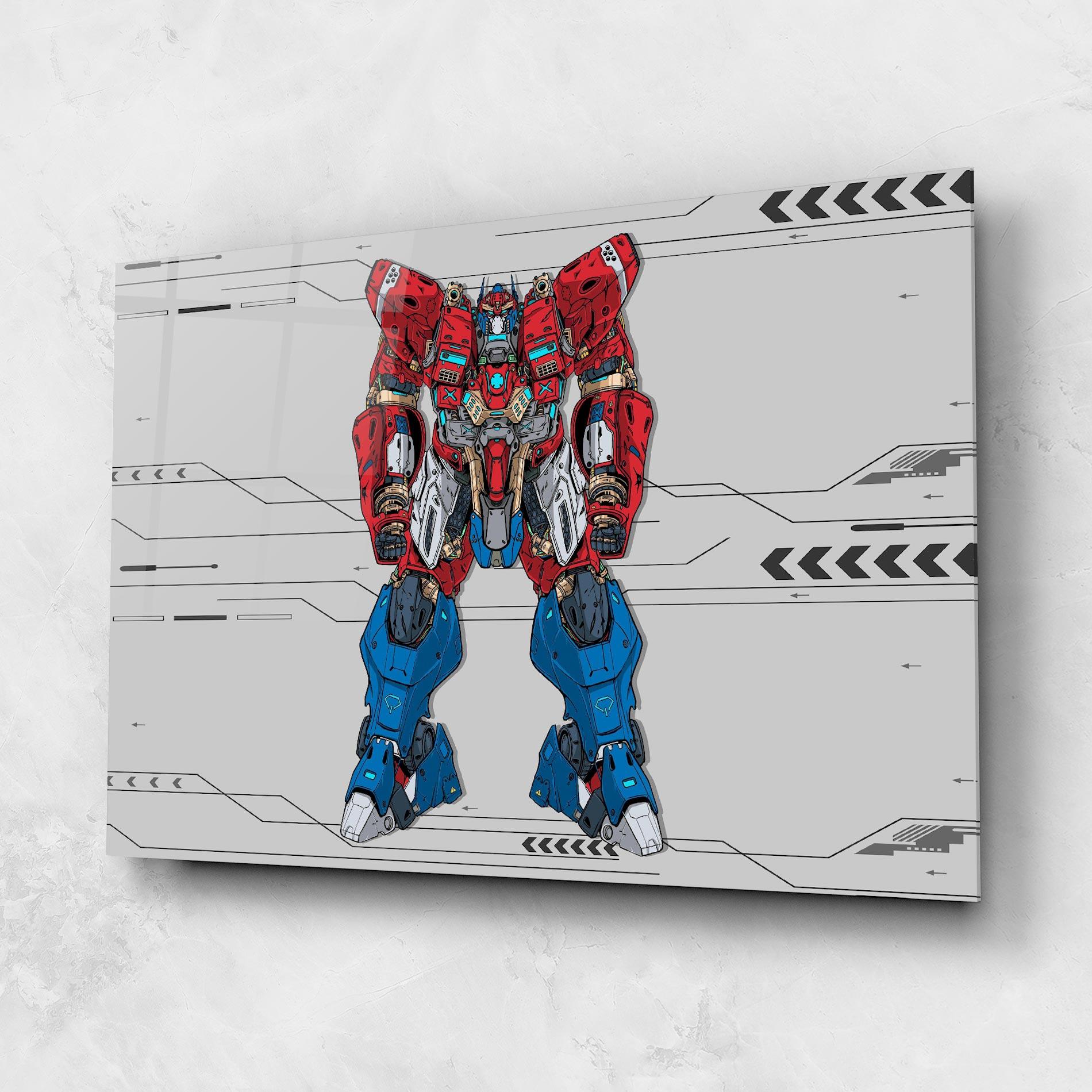 Tablou Sticla Blue Red Robot mockup 1