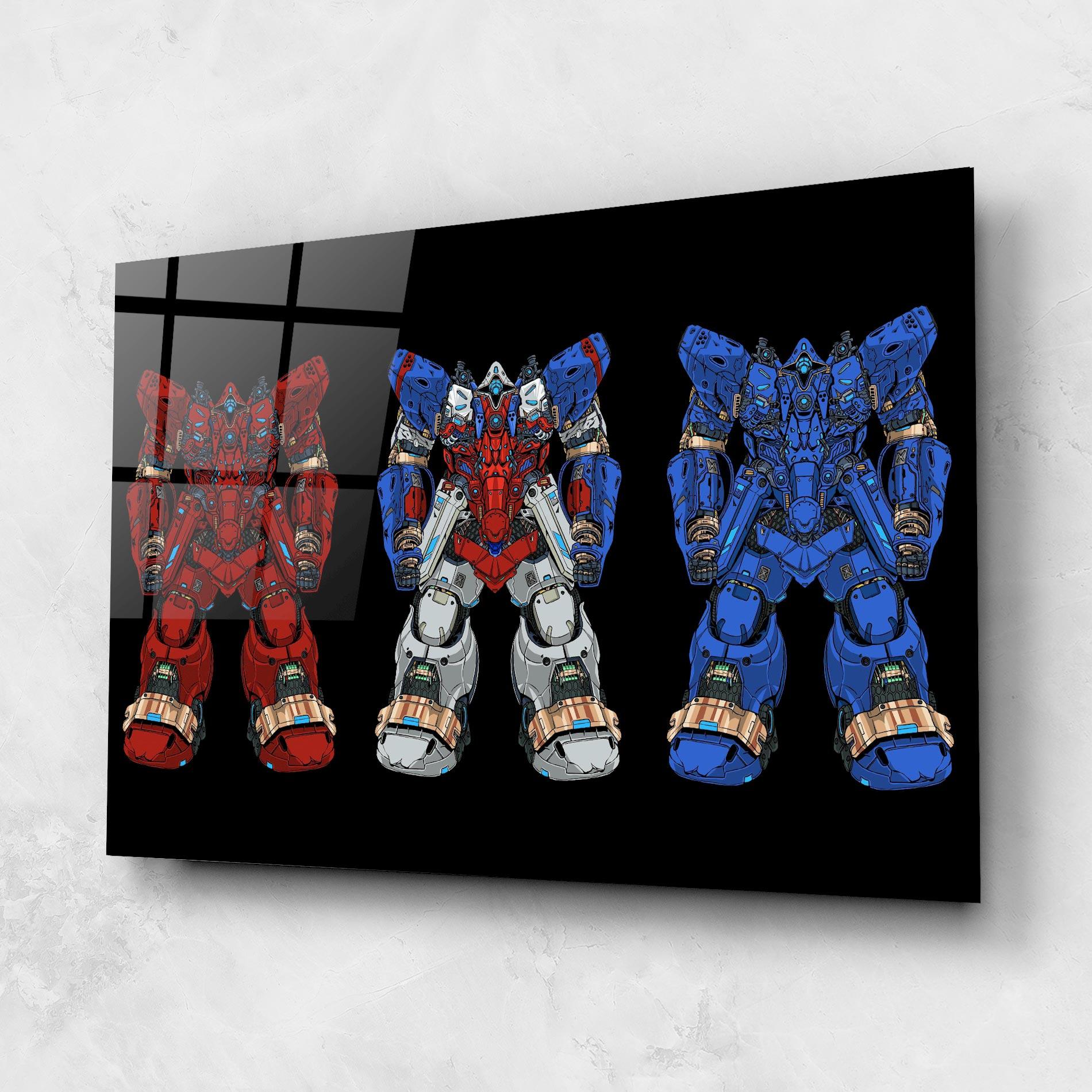 Tablou Sticla Blue Red Robots mockup 1