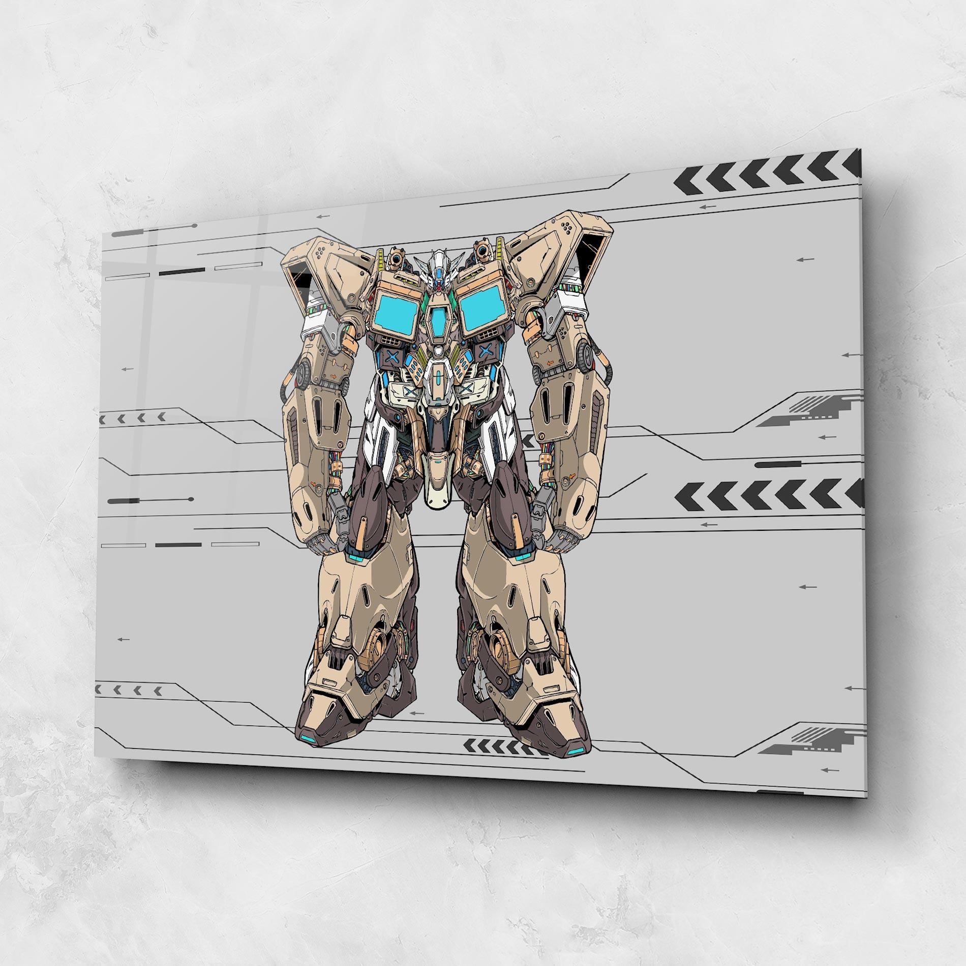 Tablou Sticla Cream Blue Robot mockup 1