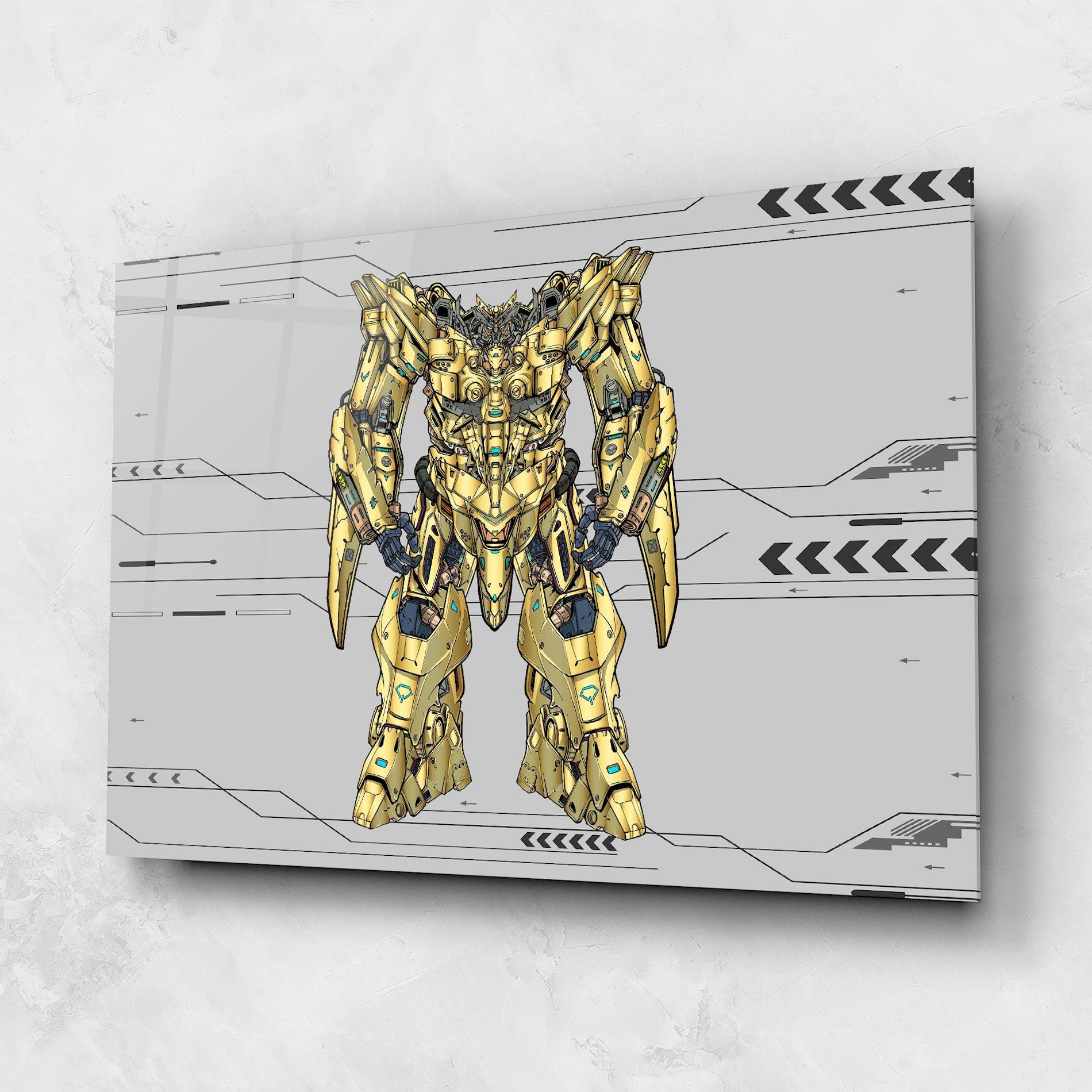 Tablou Sticla Yellow Grey Robot mockup 1