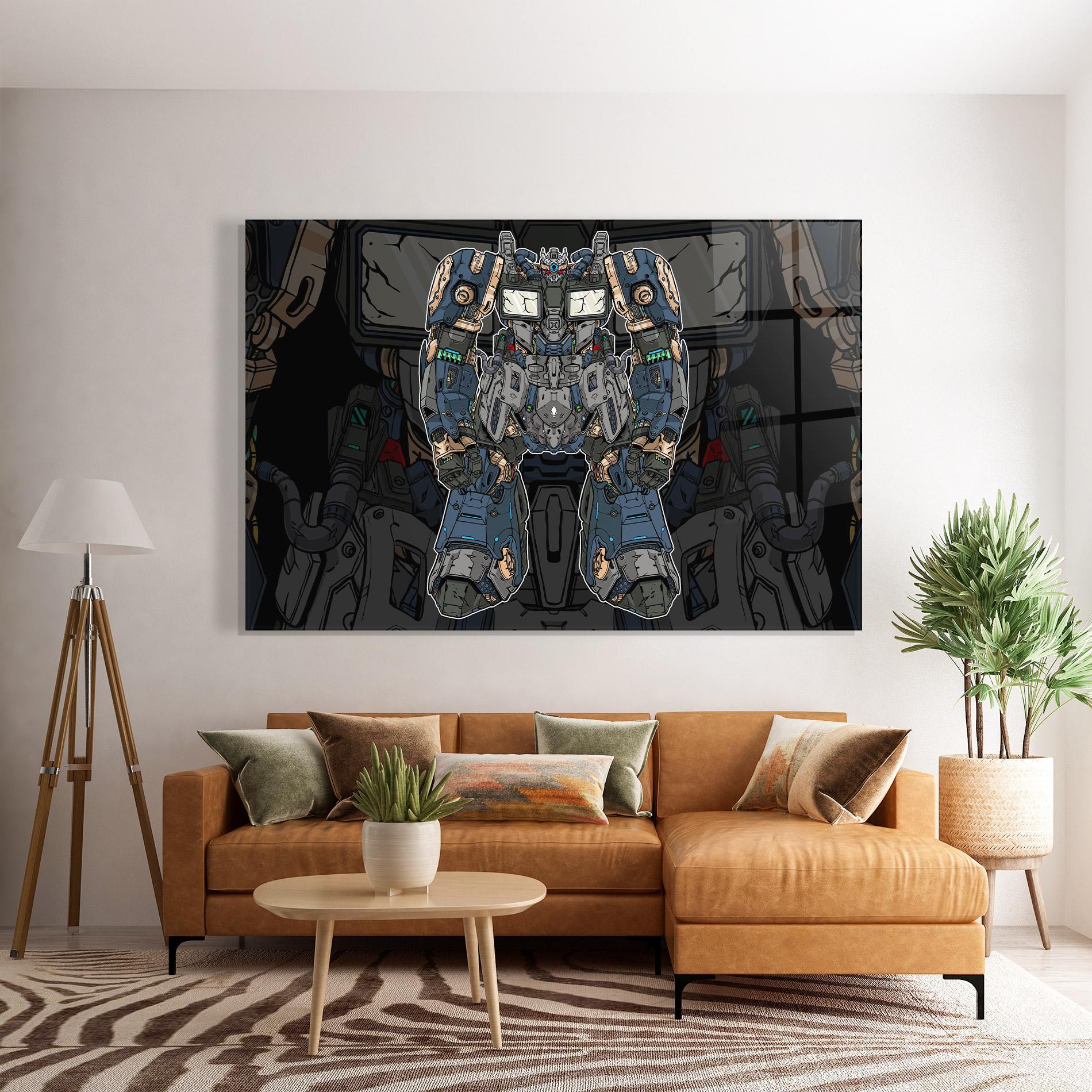 Tablou Sticla Blue Green Robot mockup 7