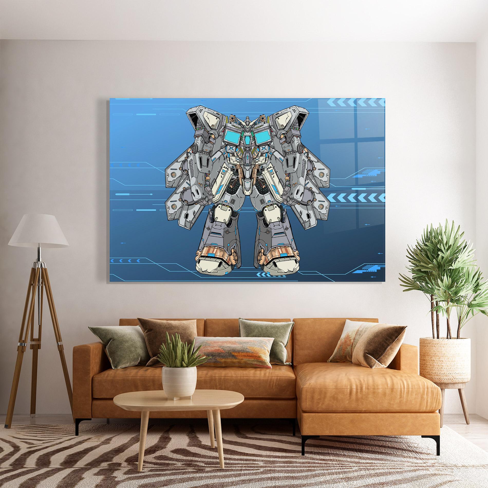 Tablou Sticla Blue Grey Robot mockup 7