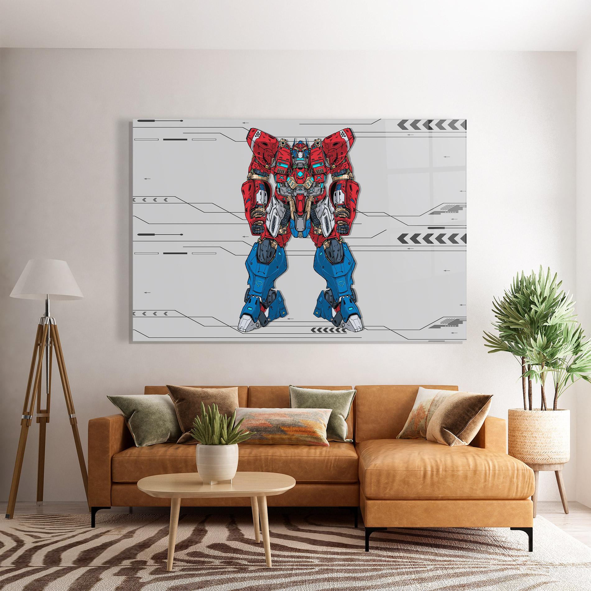 Tablou Sticla Blue Red Robot mockup 7