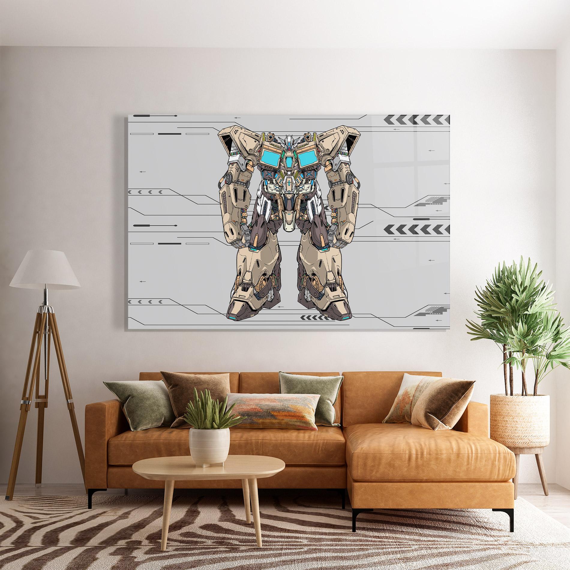 Tablou Sticla Cream Blue Robot mockup 7