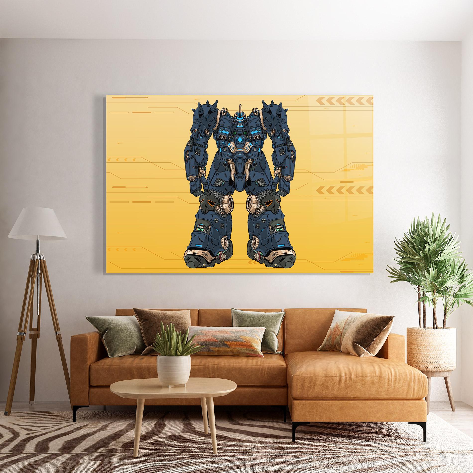 Tablou Sticla Dark Blue Robot mockup 7