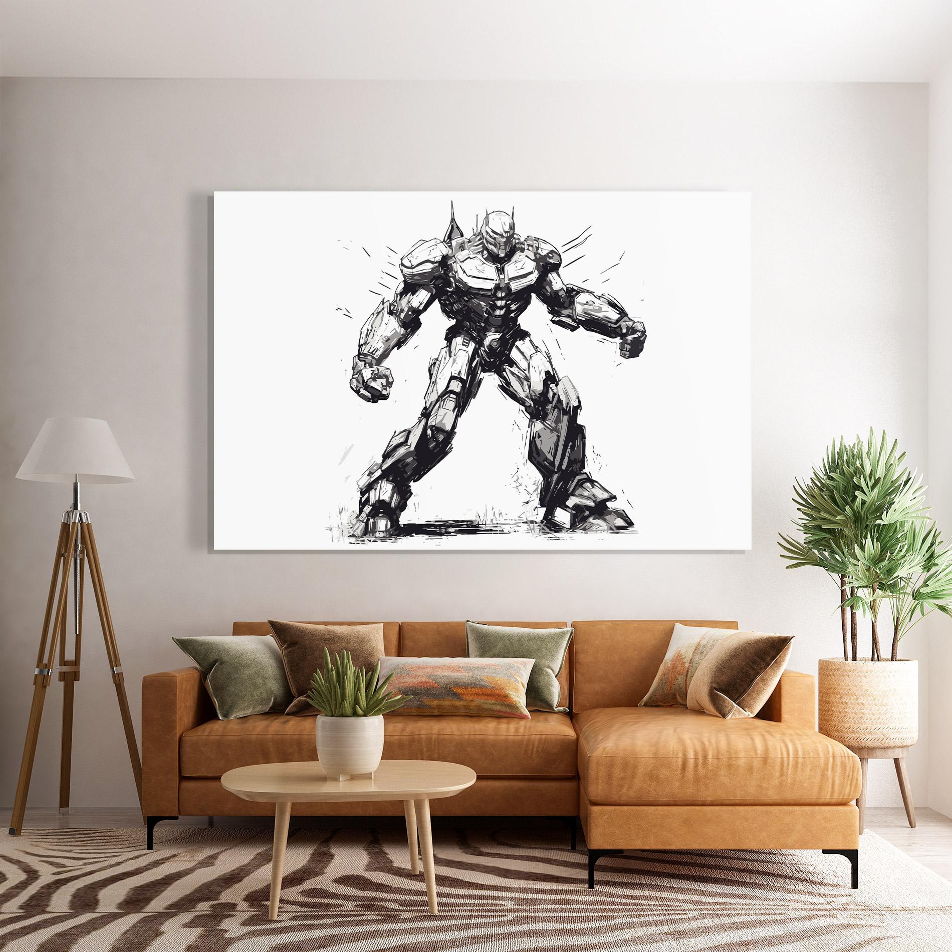 Tablou Sticla Grey White Robot mockup 7
