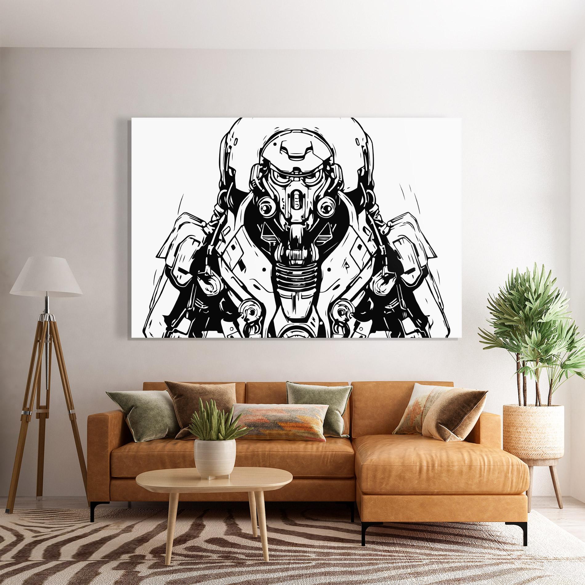 Tablou Sticla Military Robot mockup 7