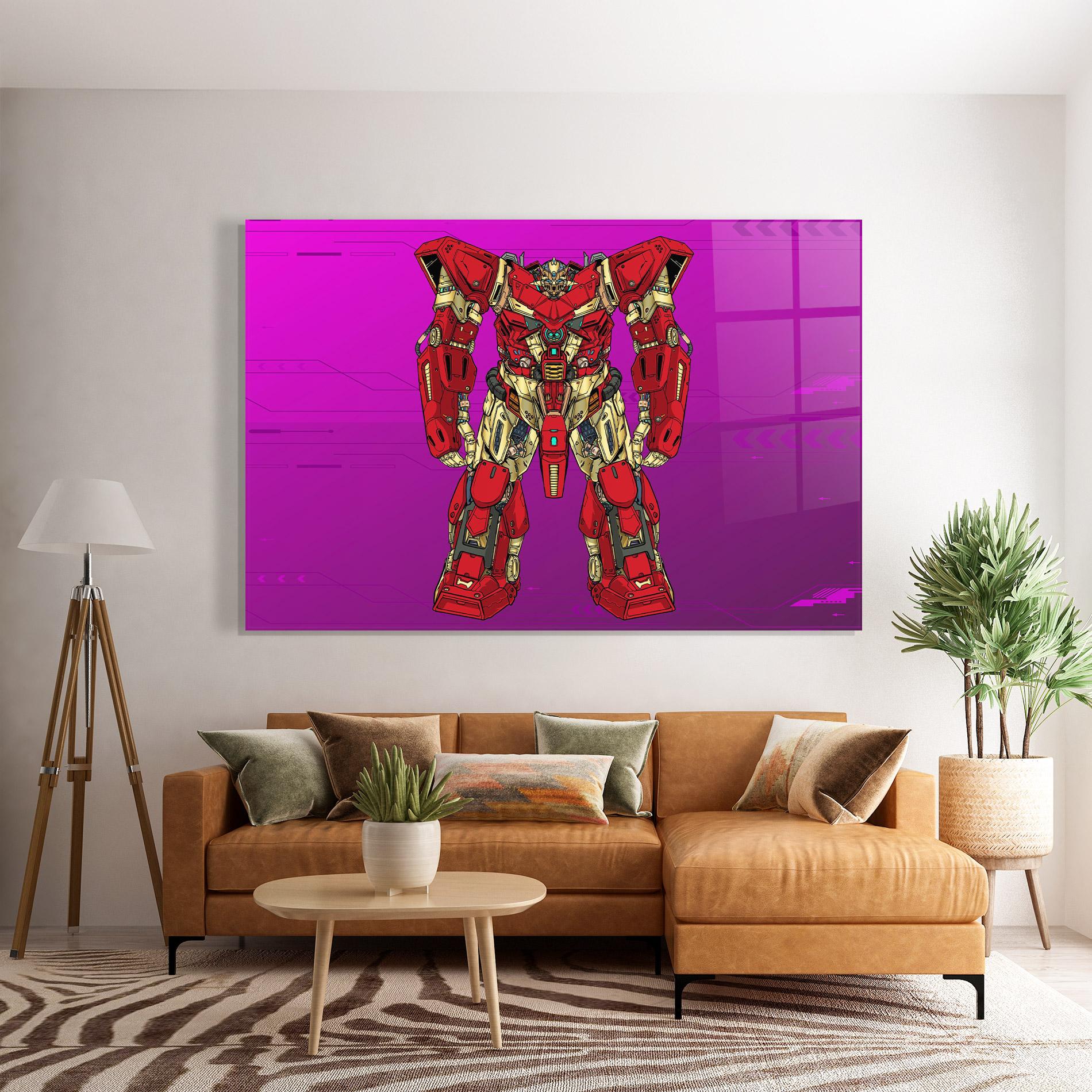 Tablou Sticla Red Cream Robot mockup 7