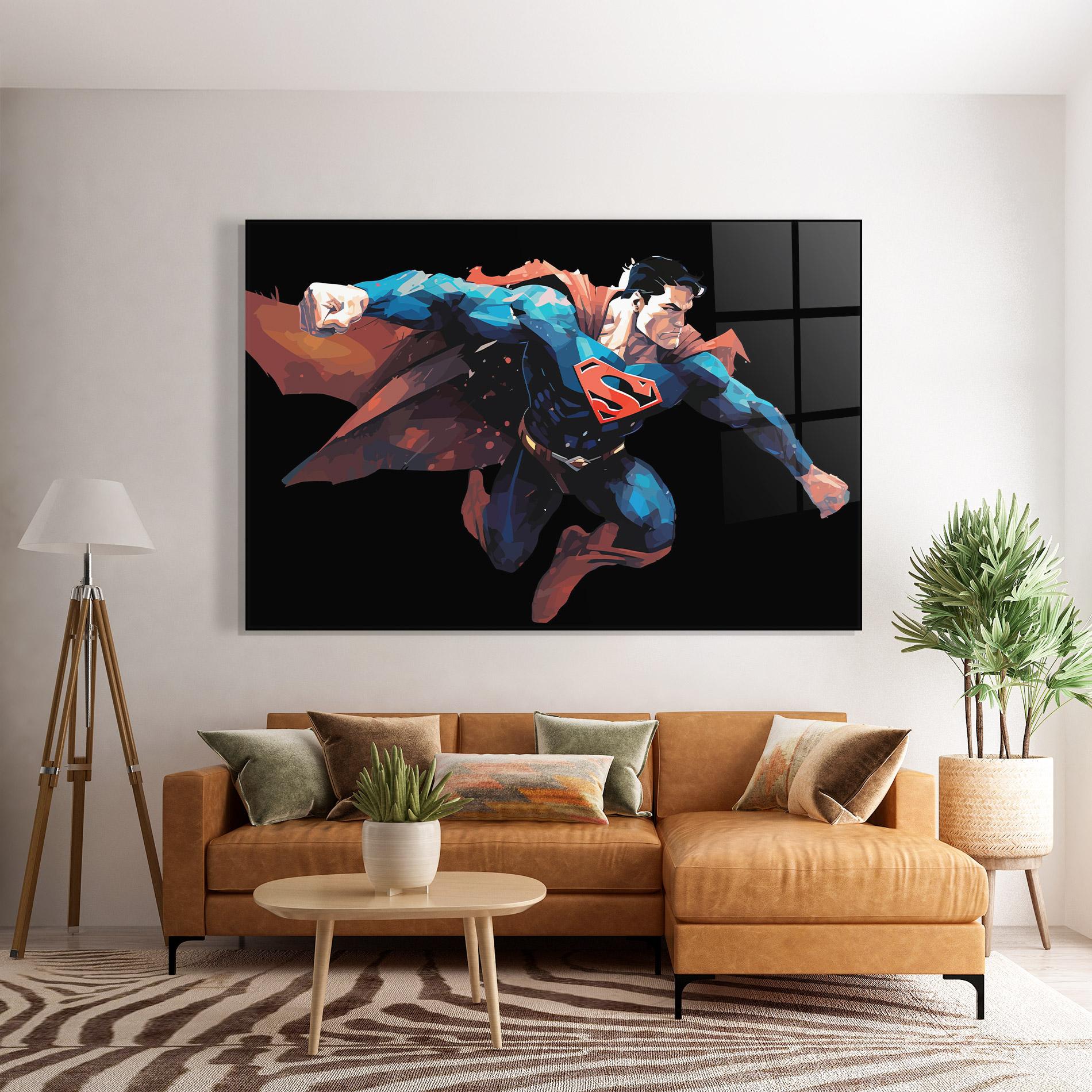 Tablou Sticla Superman Jump mockup 7