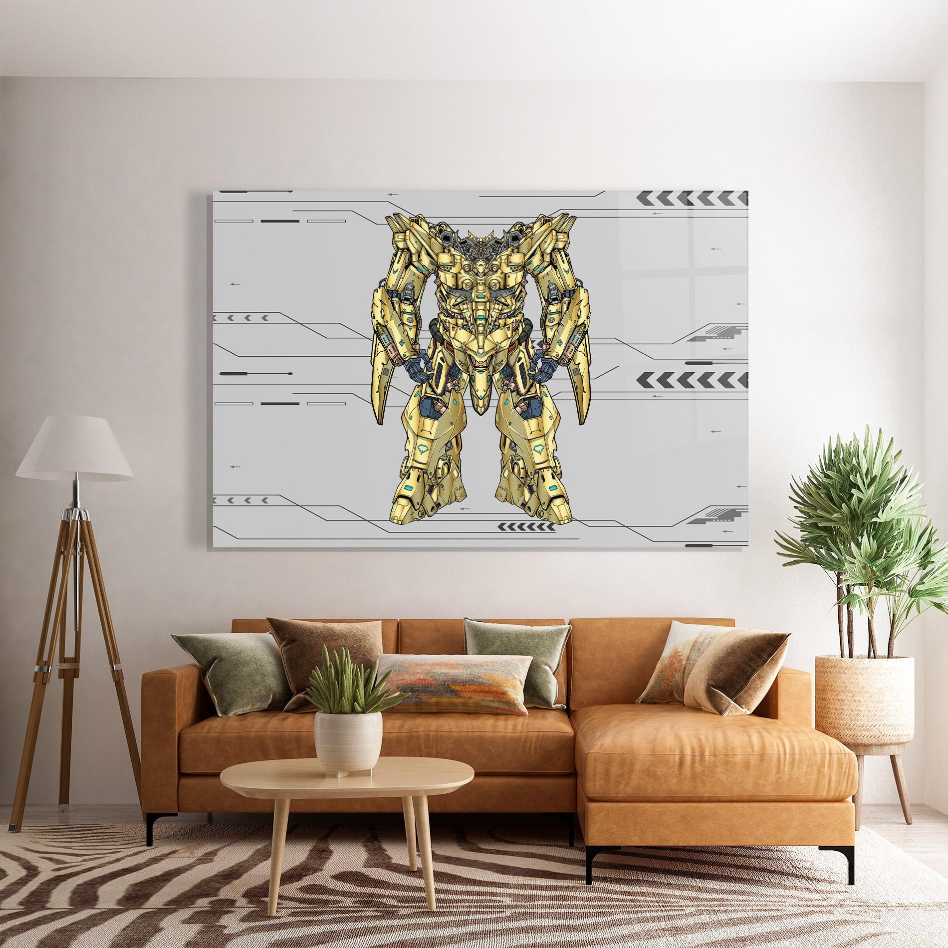 Tablou Sticla Yellow Grey Robot mockup 7
