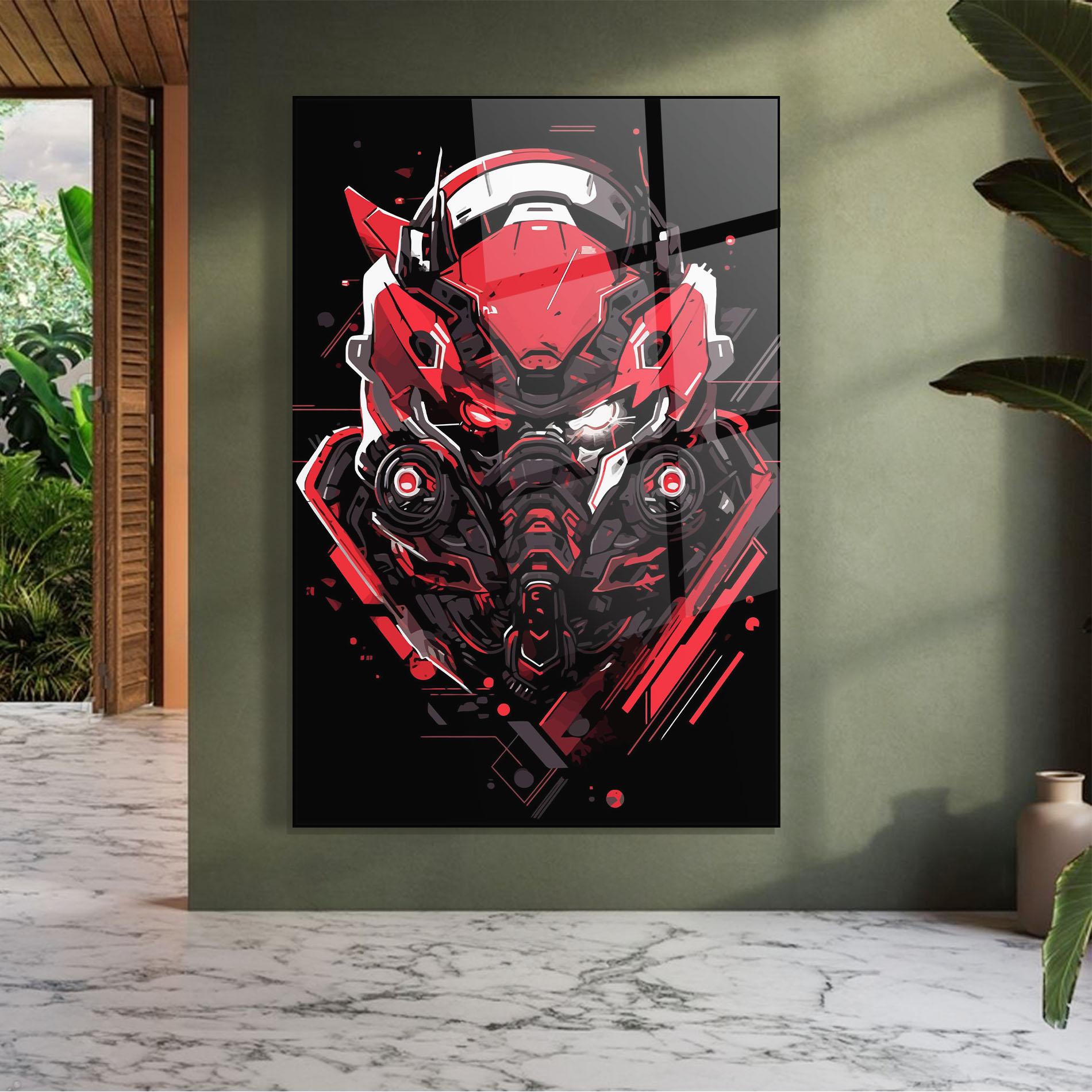 Tablou Sticla Red Robot Art mockup 7