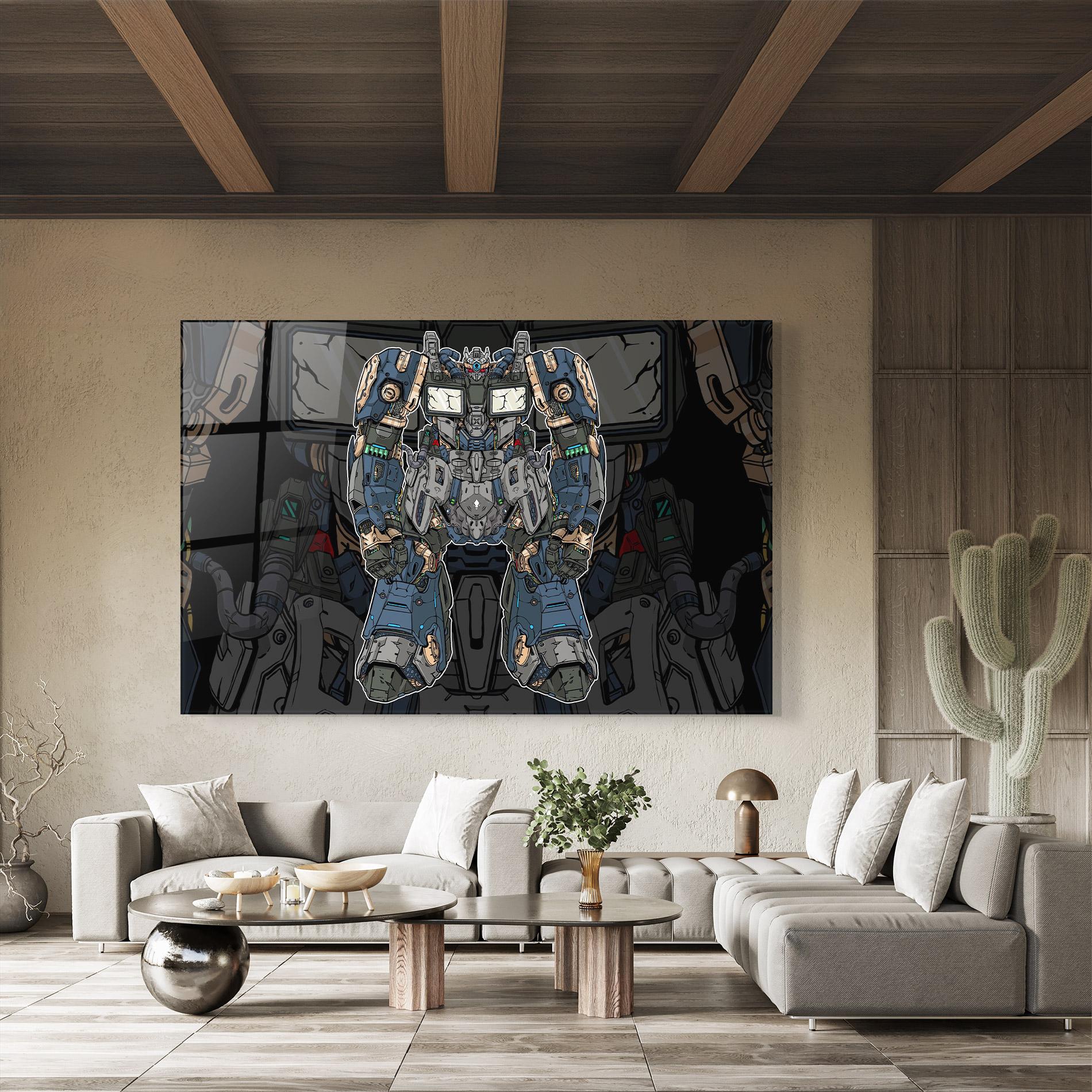 Tablou Sticla Blue Green Robot mockup 8