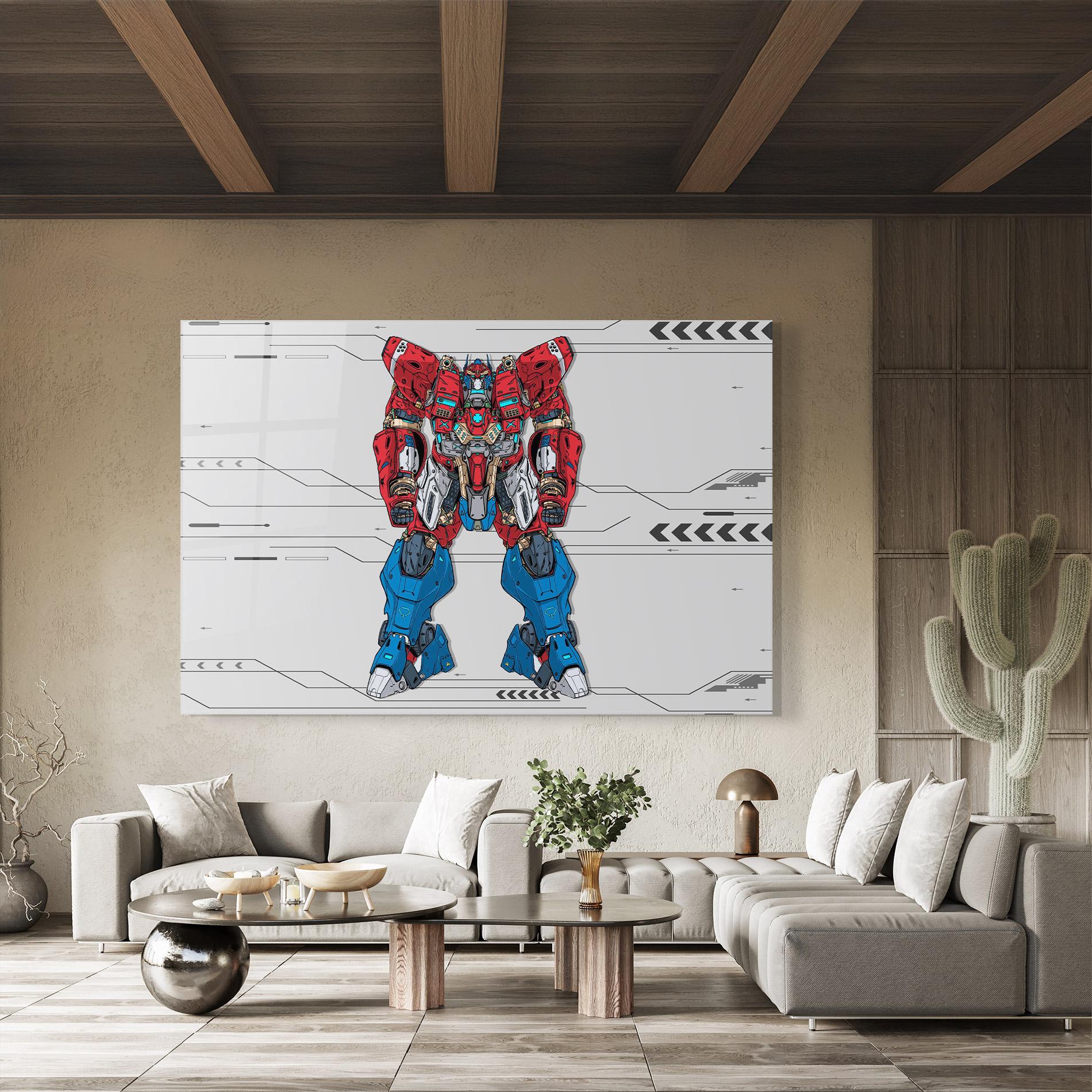 Tablou Sticla Blue Red Robot mockup 8