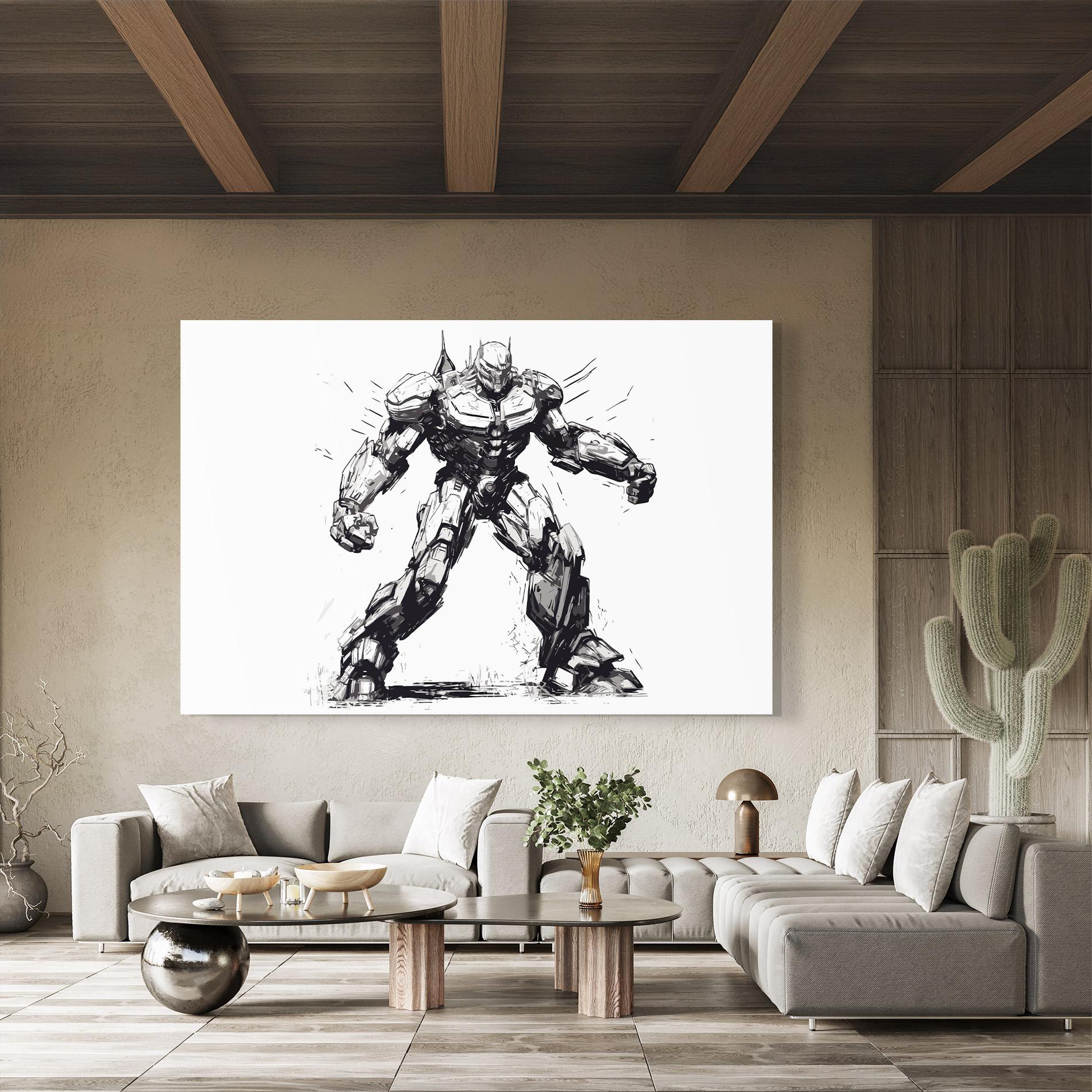 Tablou Sticla Grey White Robot mockup 8