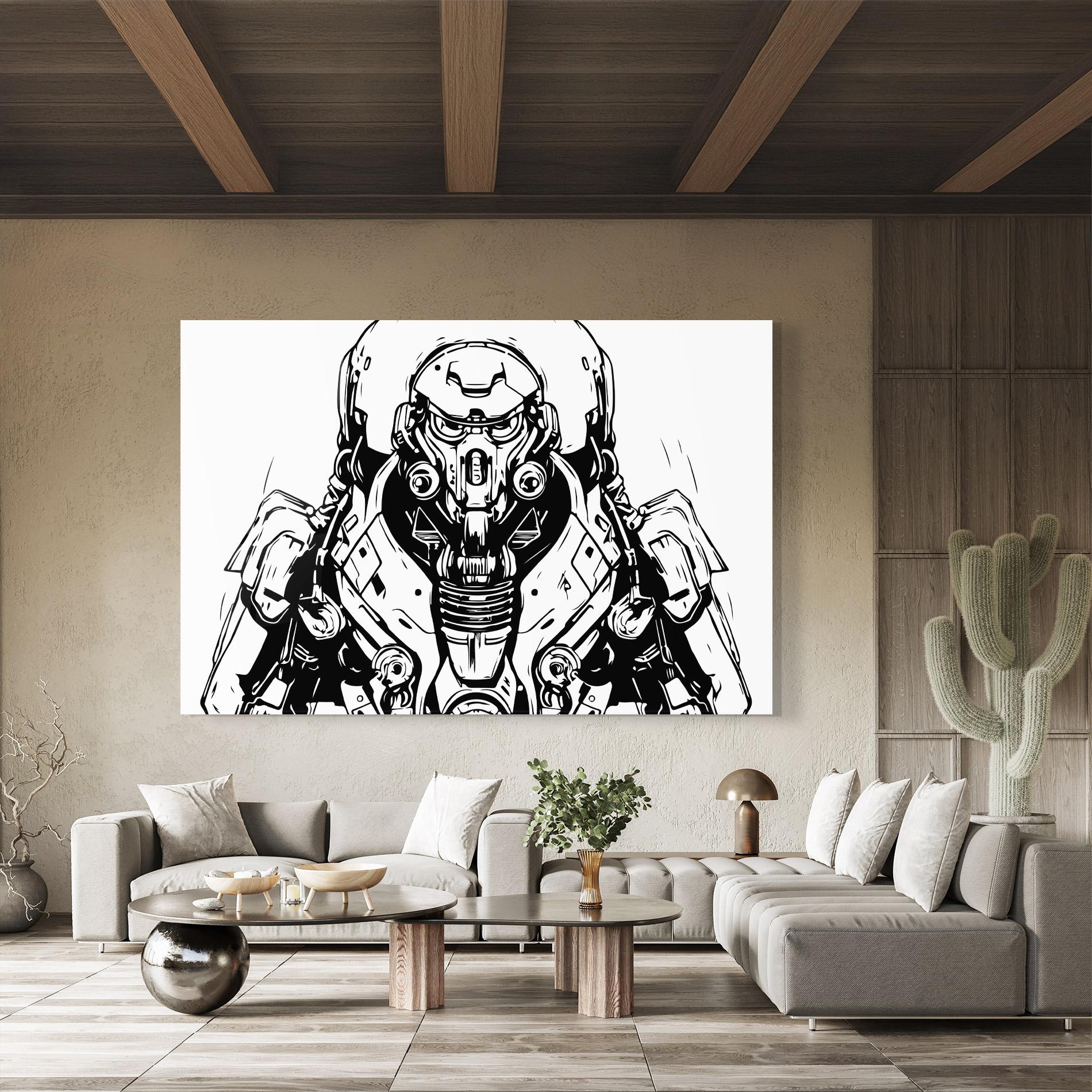 Tablou Sticla Military Robot mockup 8