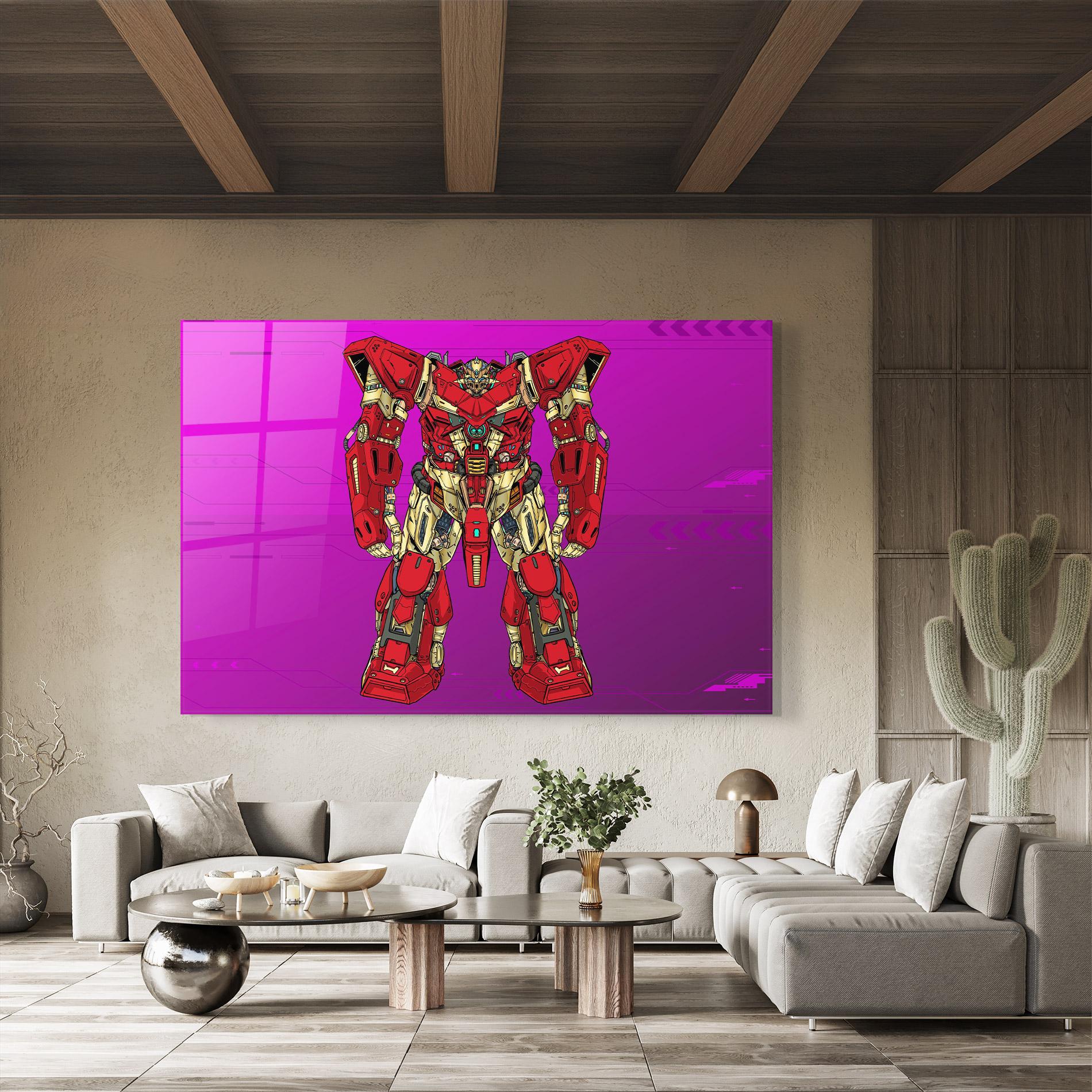 Tablou Sticla Red Cream Robot mockup 8