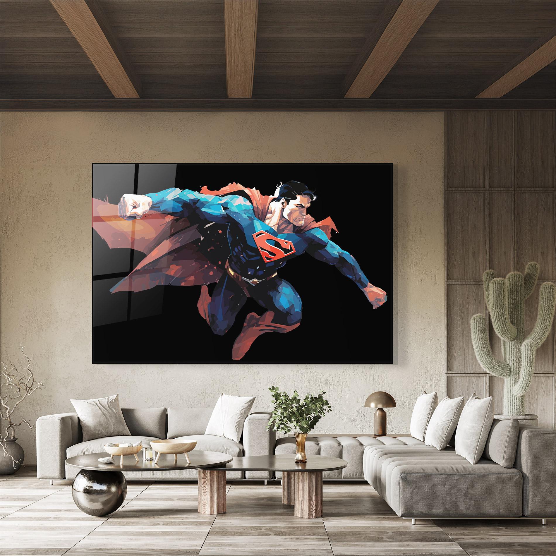 Tablou Sticla Superman Jump mockup 8