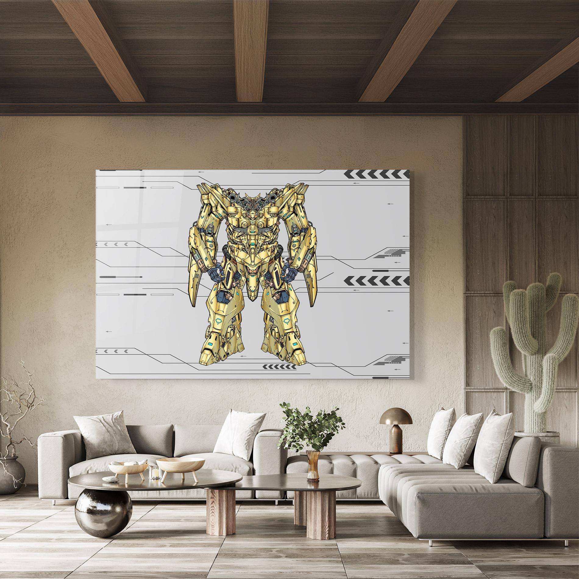 Tablou Sticla Yellow Grey Robot mockup 8