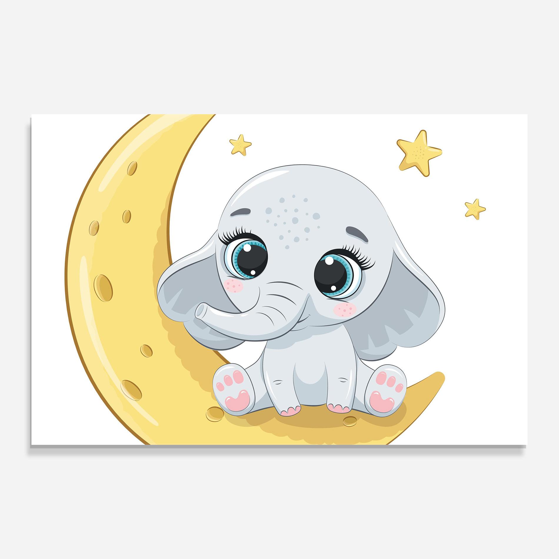 Tablou Sticla Cute Elephant Moon mockup 0