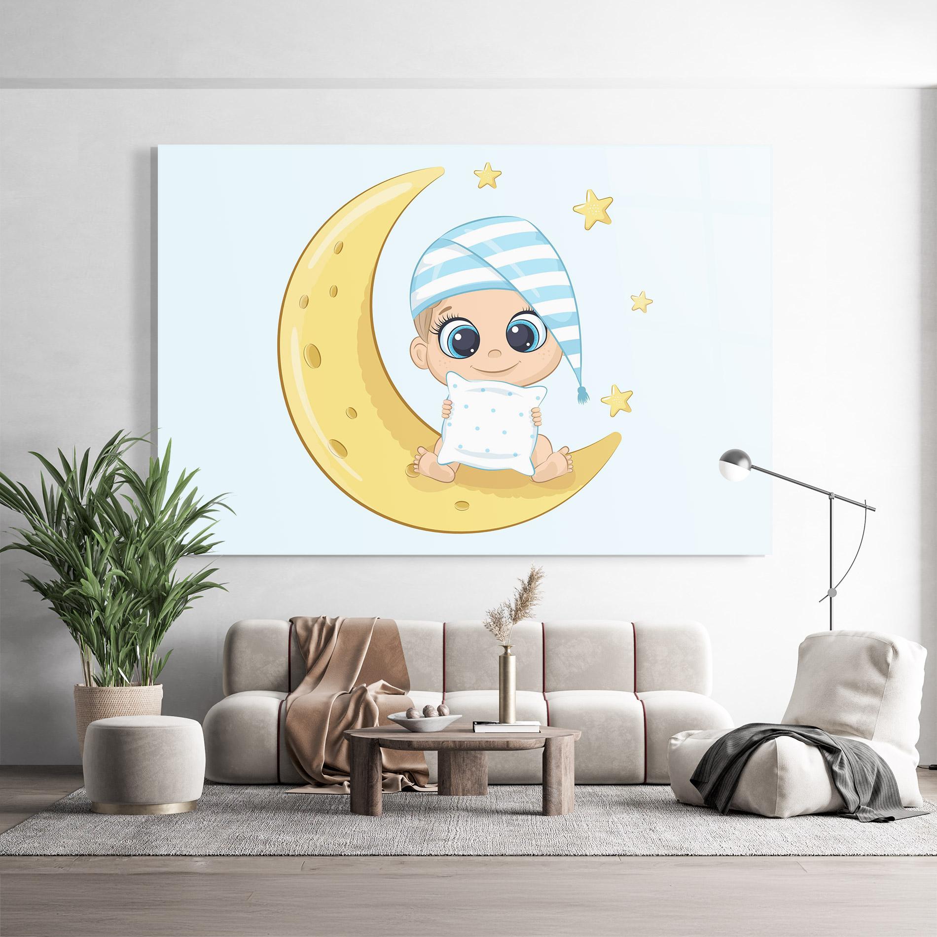 Tablou Sticla Baby On Moon mockup 9