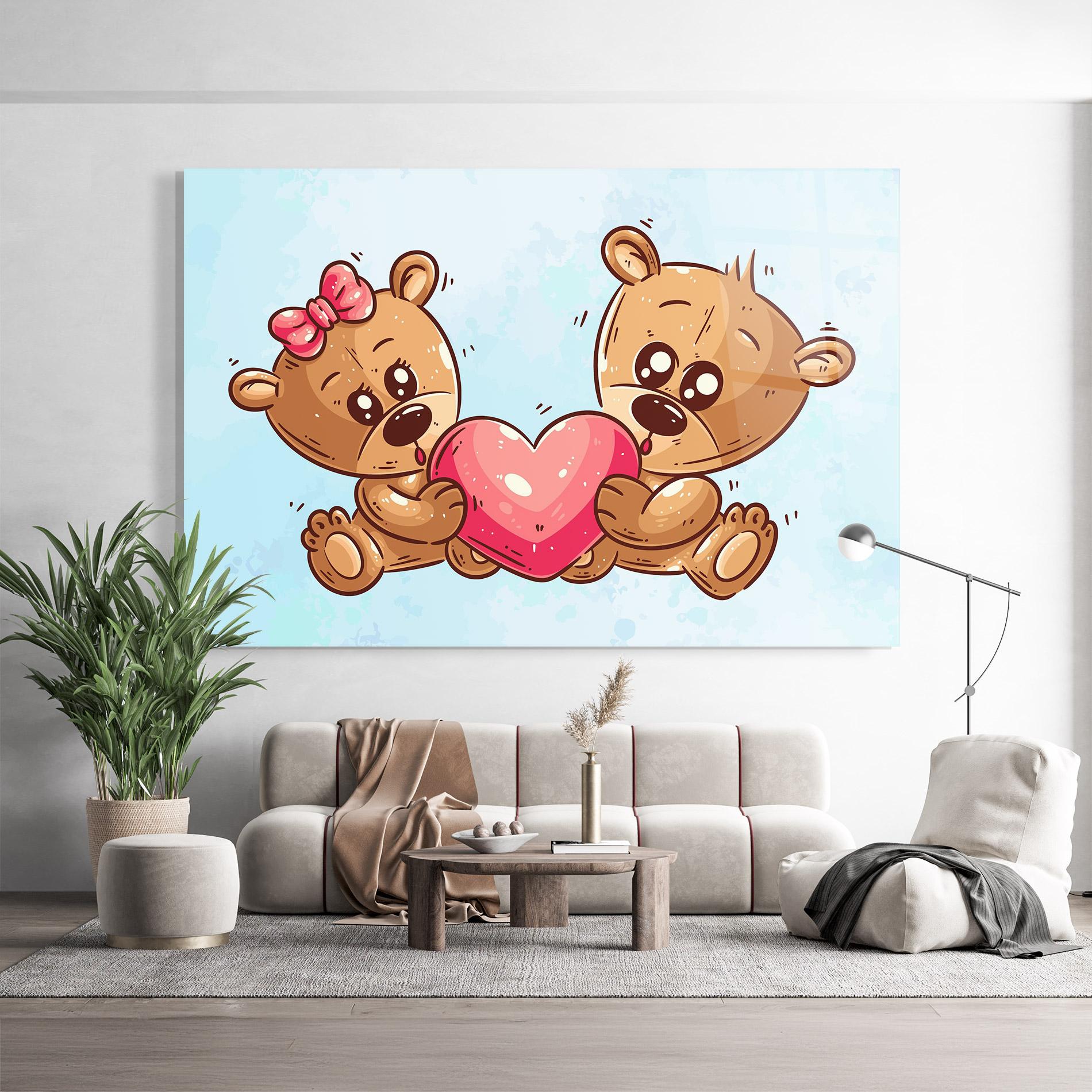 Tablou Sticla Bear Holding Heart mockup 9