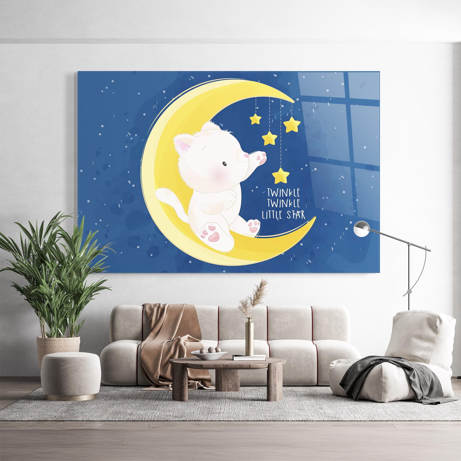 Tablou Sticla Cat Moon Star mockup 9