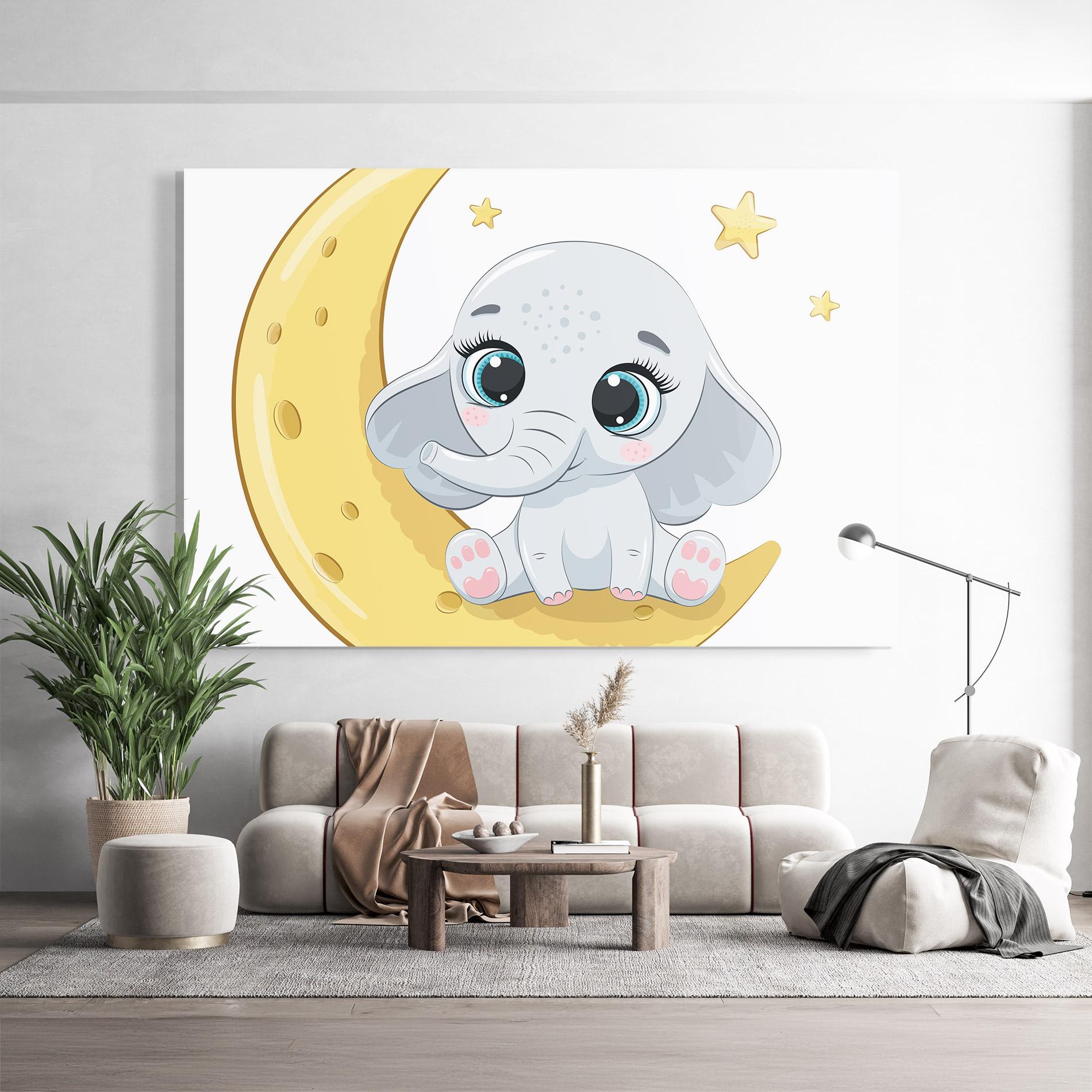 Tablou Sticla Cute Elephant Moon mockup 9