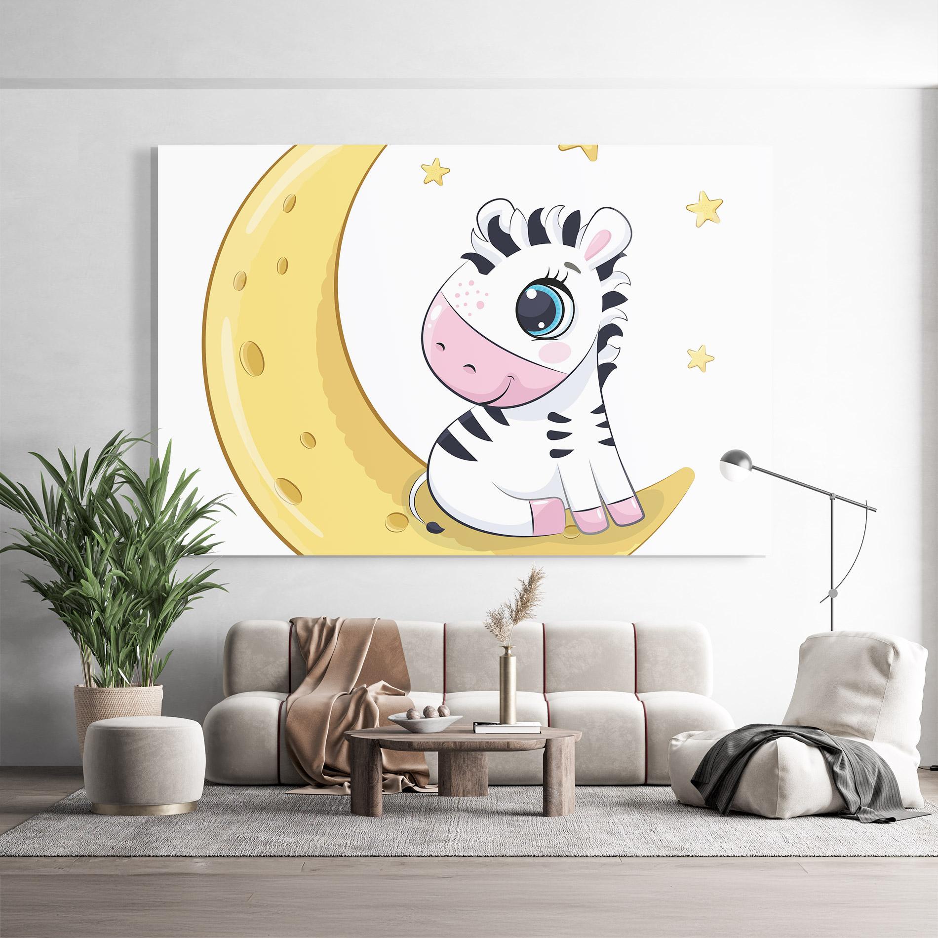 Tablou Sticla Cute Zebra Moon mockup 9