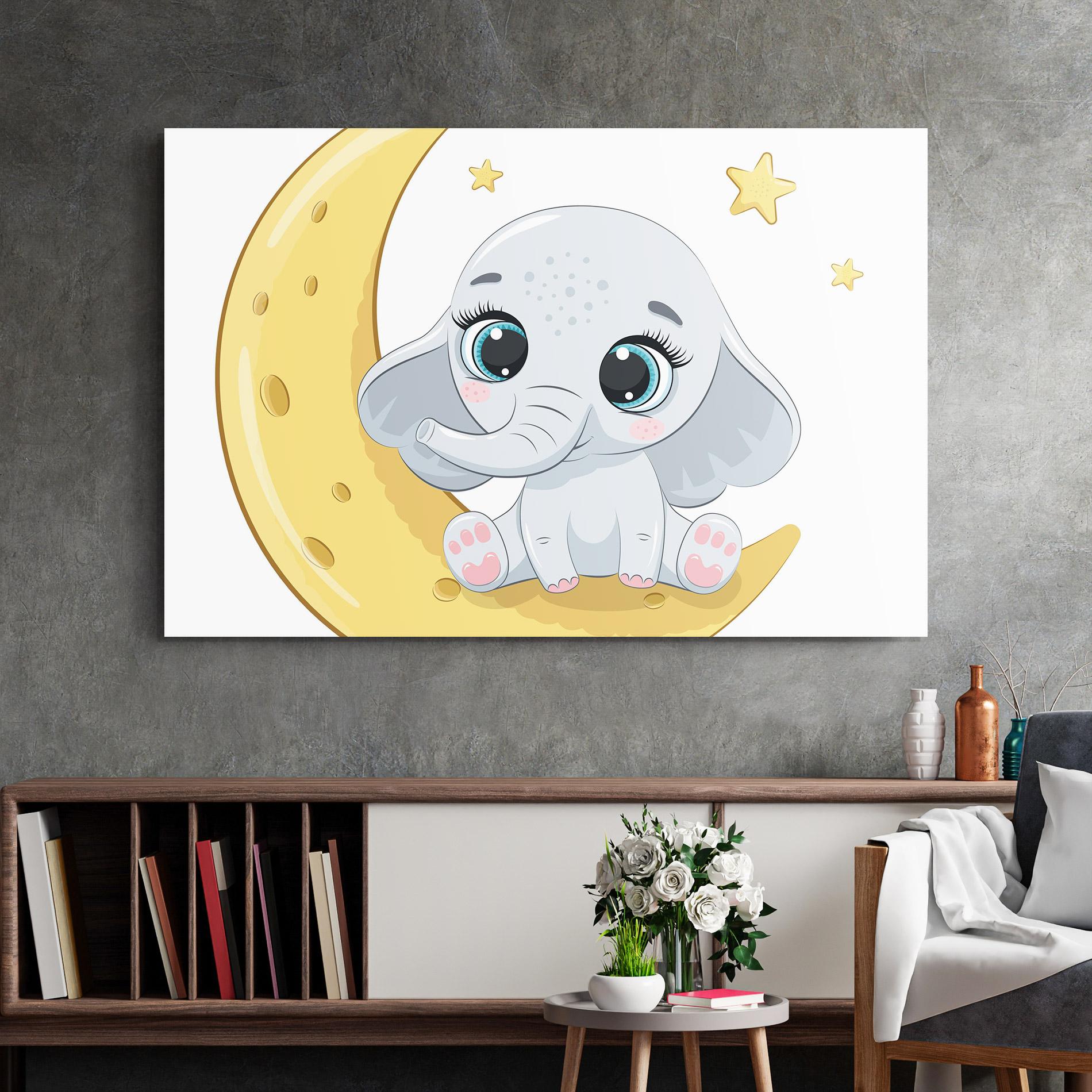 Tablou Sticla Cute Elephant Moon mockup 2