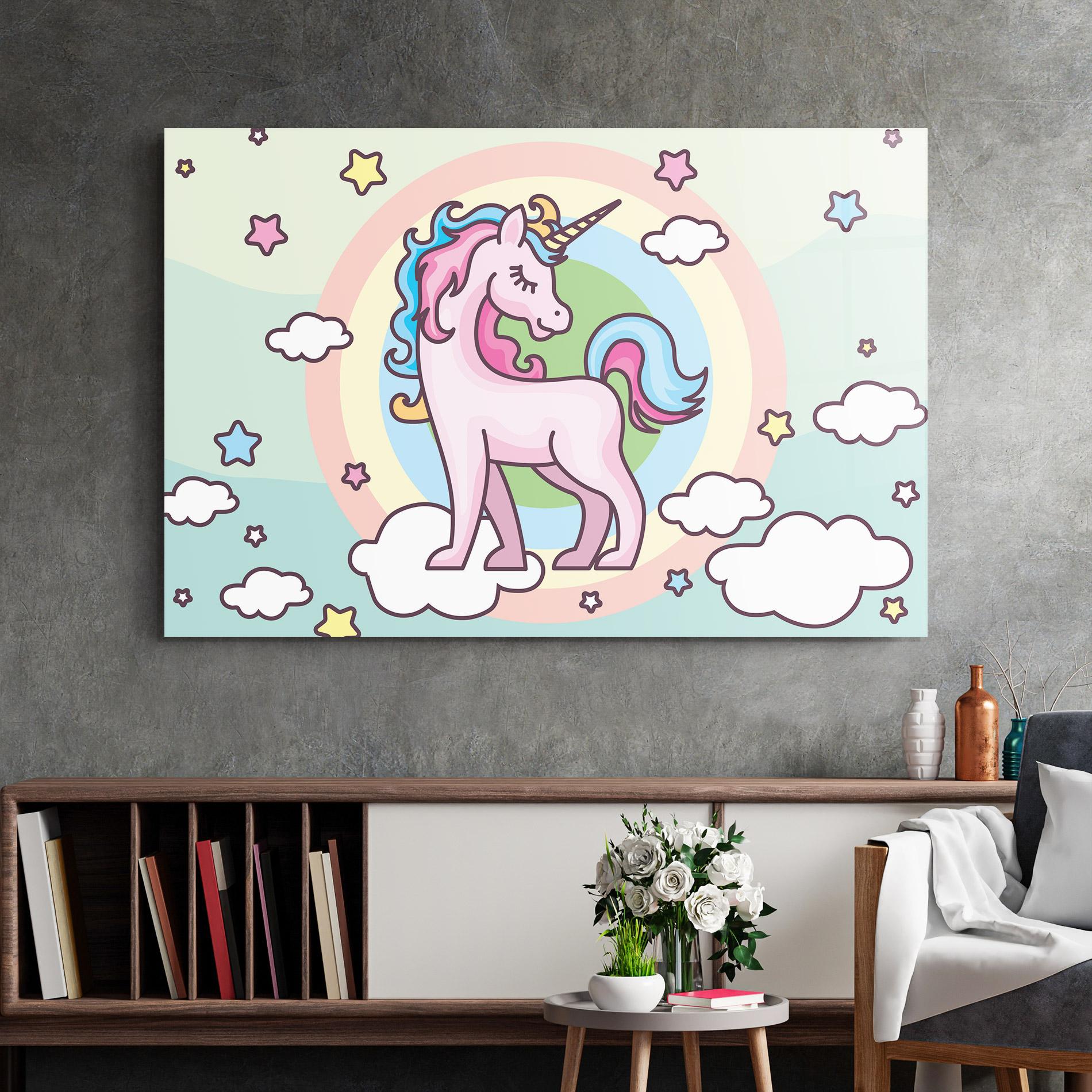 Tablou Sticla Cute Unicorn Art mockup 2