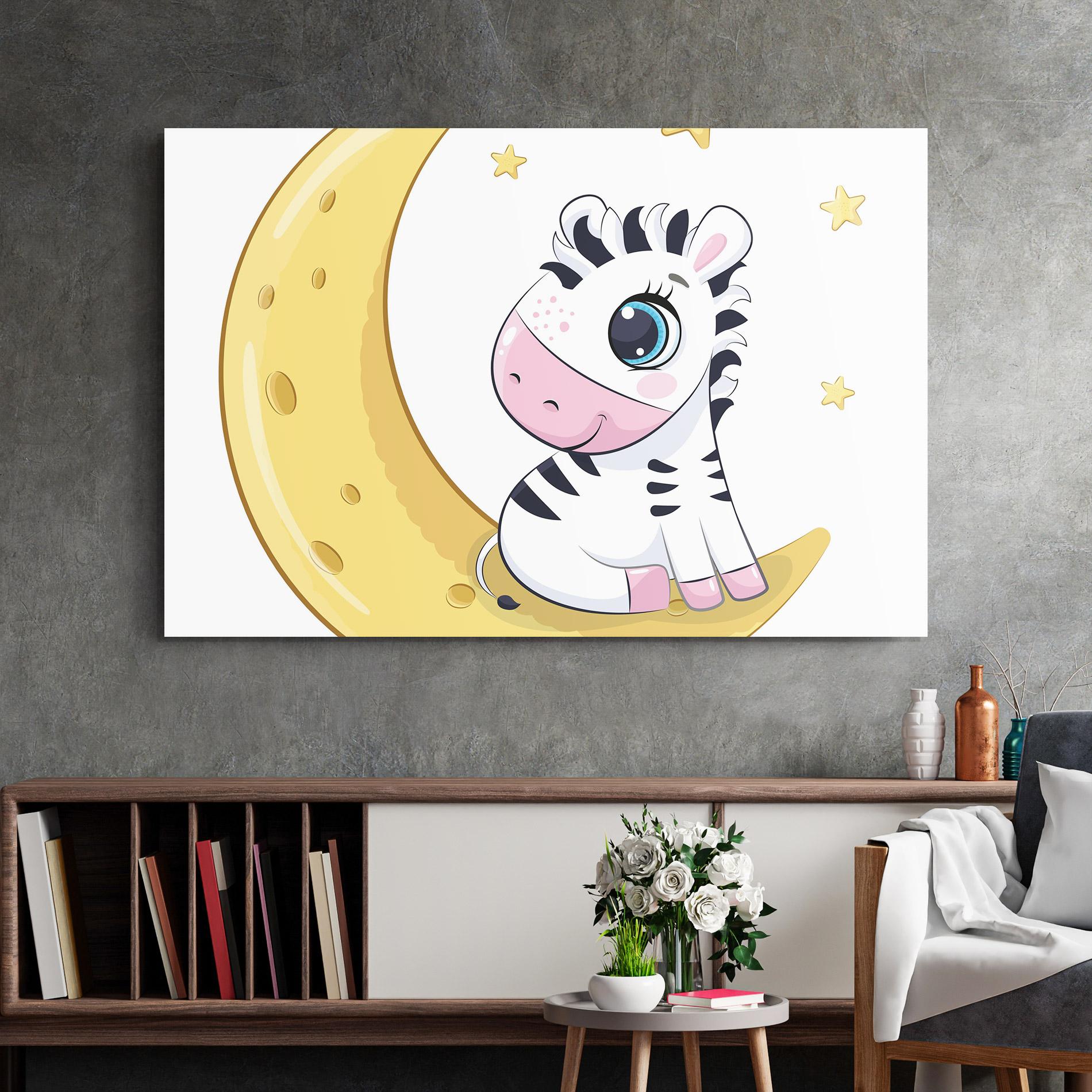 Tablou Sticla Cute Zebra Moon mockup 2
