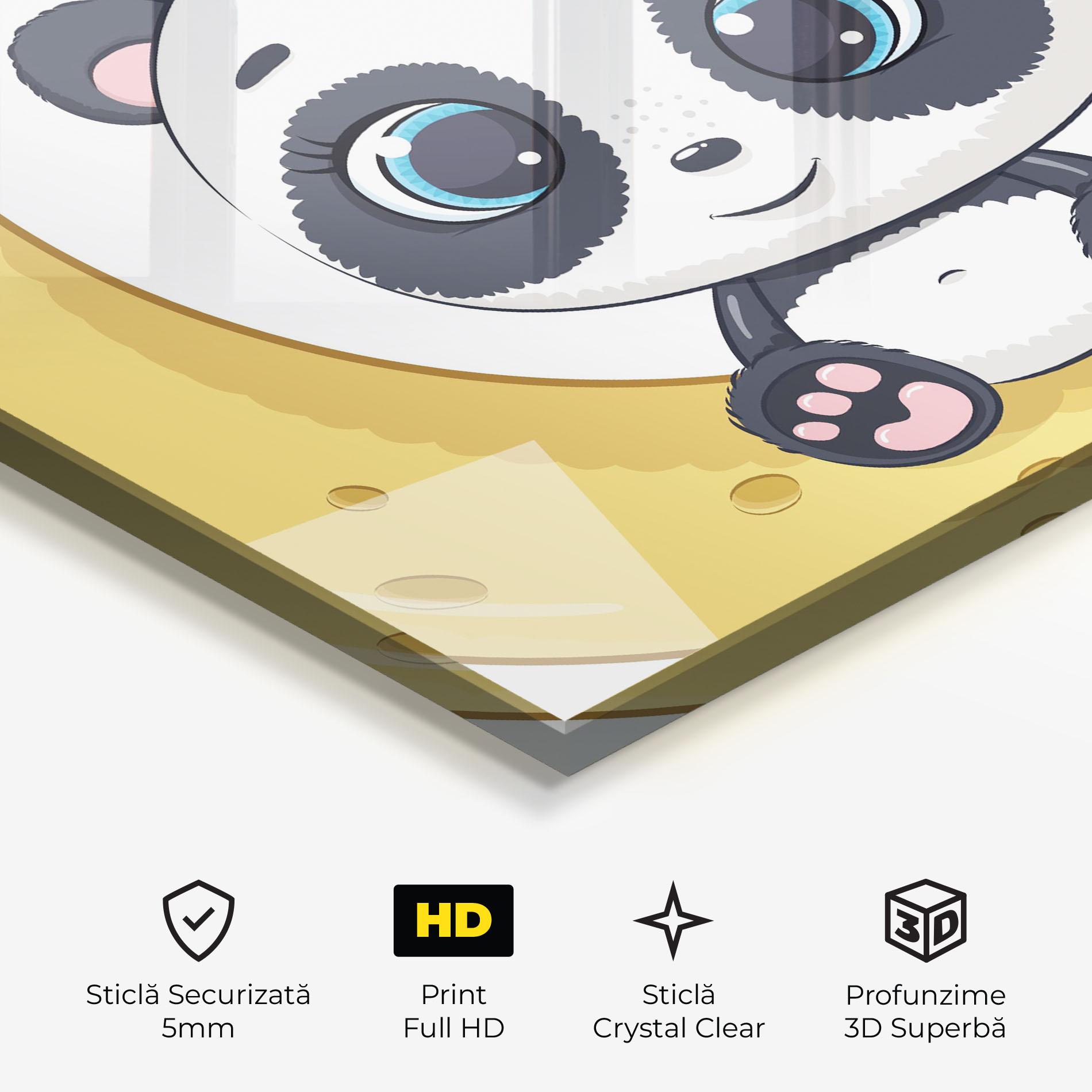 Tablou Sticla Cute Panda Moon mockup 3