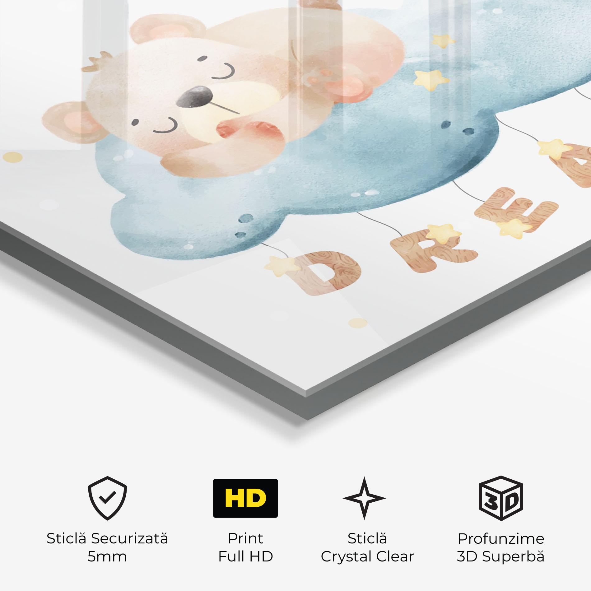 Tablou Sticla Dream Sleepy Bear mockup 3