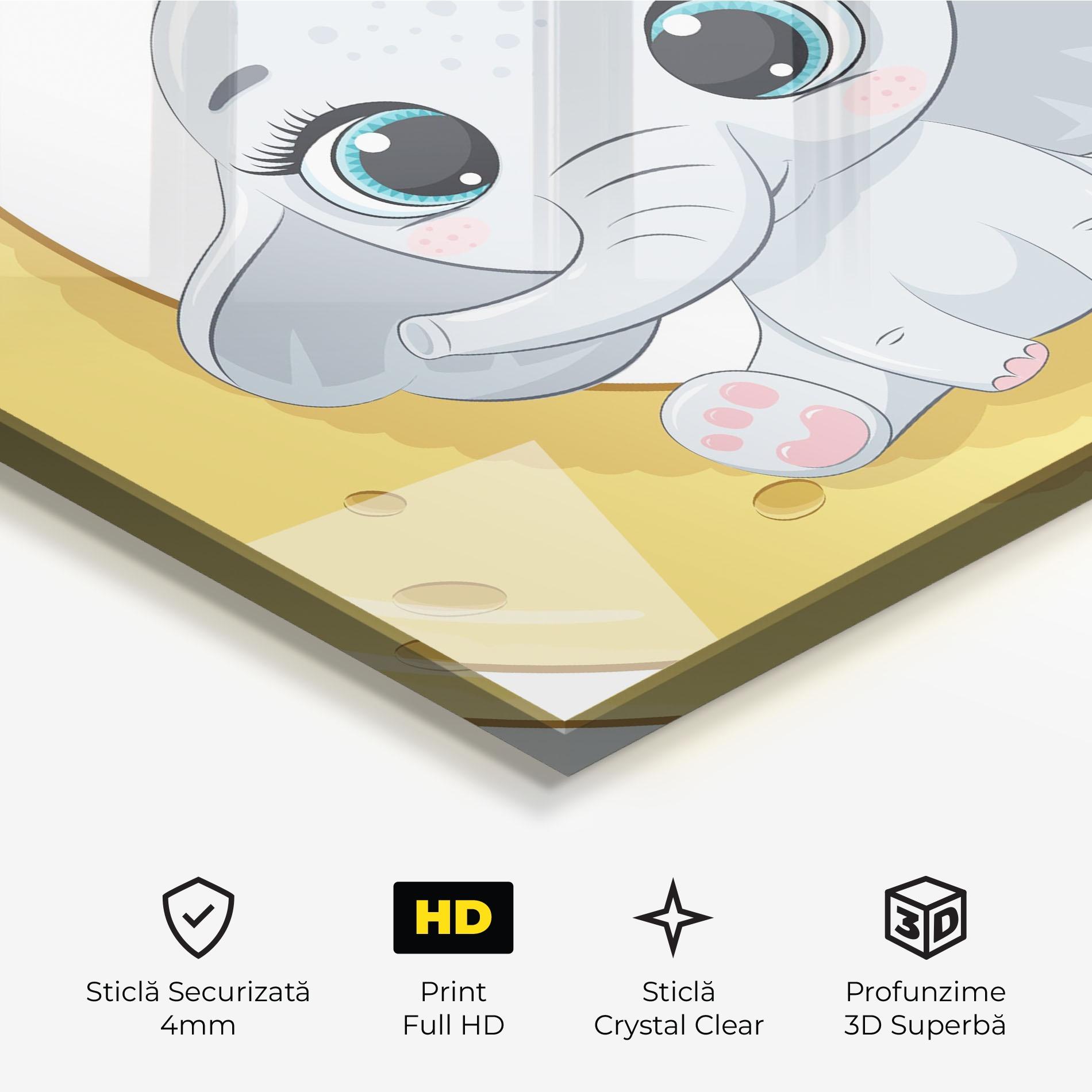 Tablou Sticla Cute Elephant Moon mockup 3