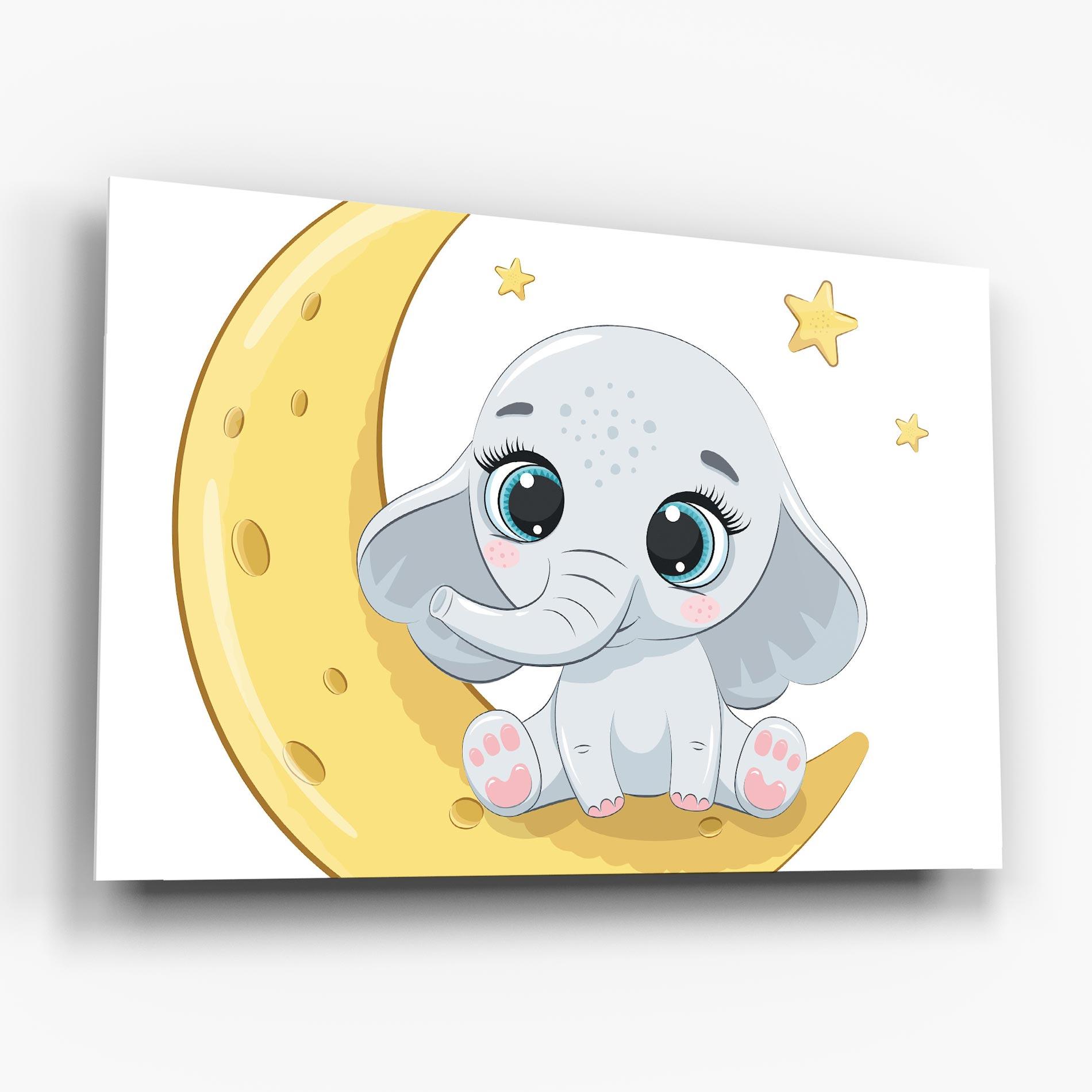 Tablou Sticla Cute Elephant Moon mockup 6