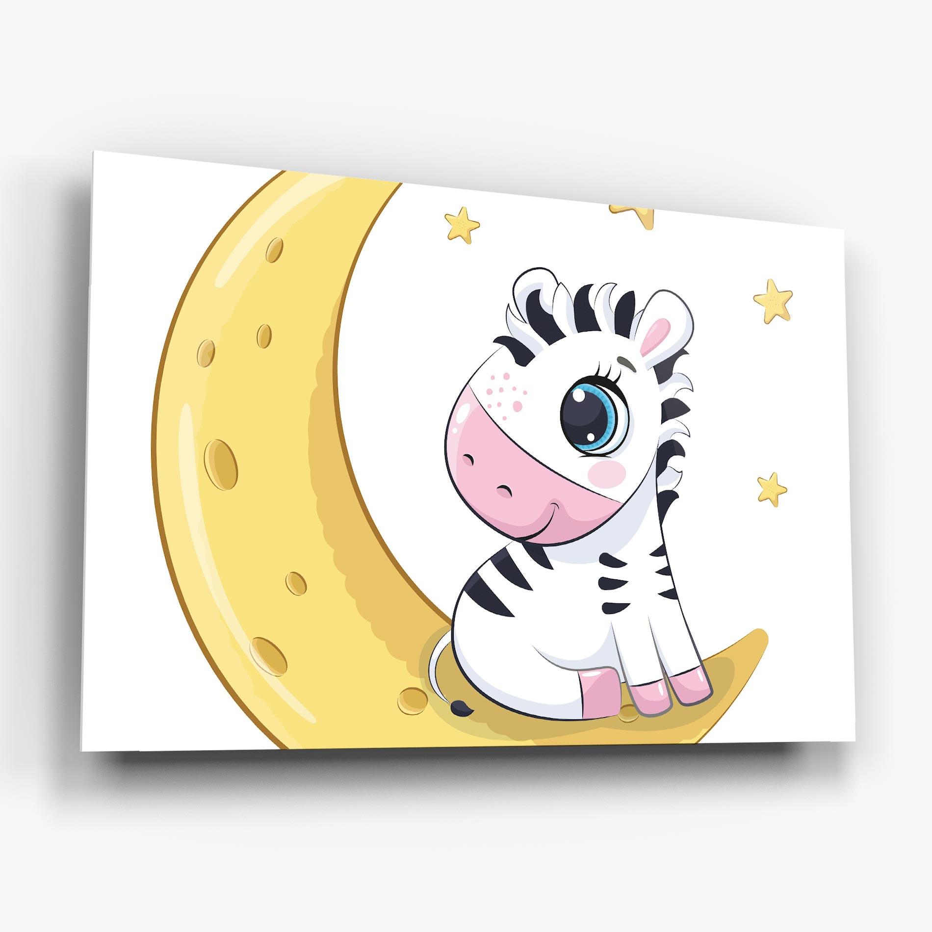 Tablou Sticla Cute Zebra Moon mockup 6