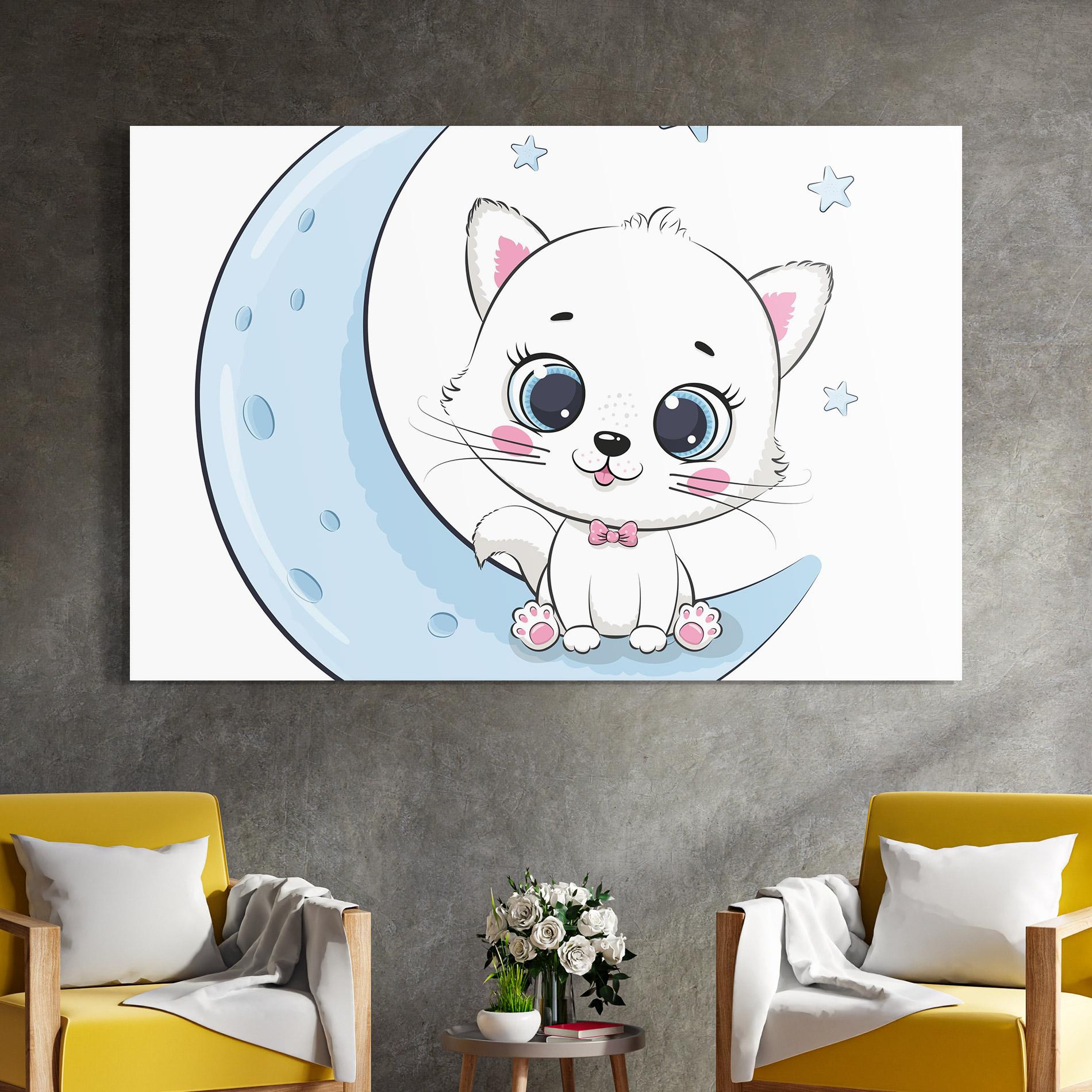 Tablou Sticla Blue Moon Cat mockup 4