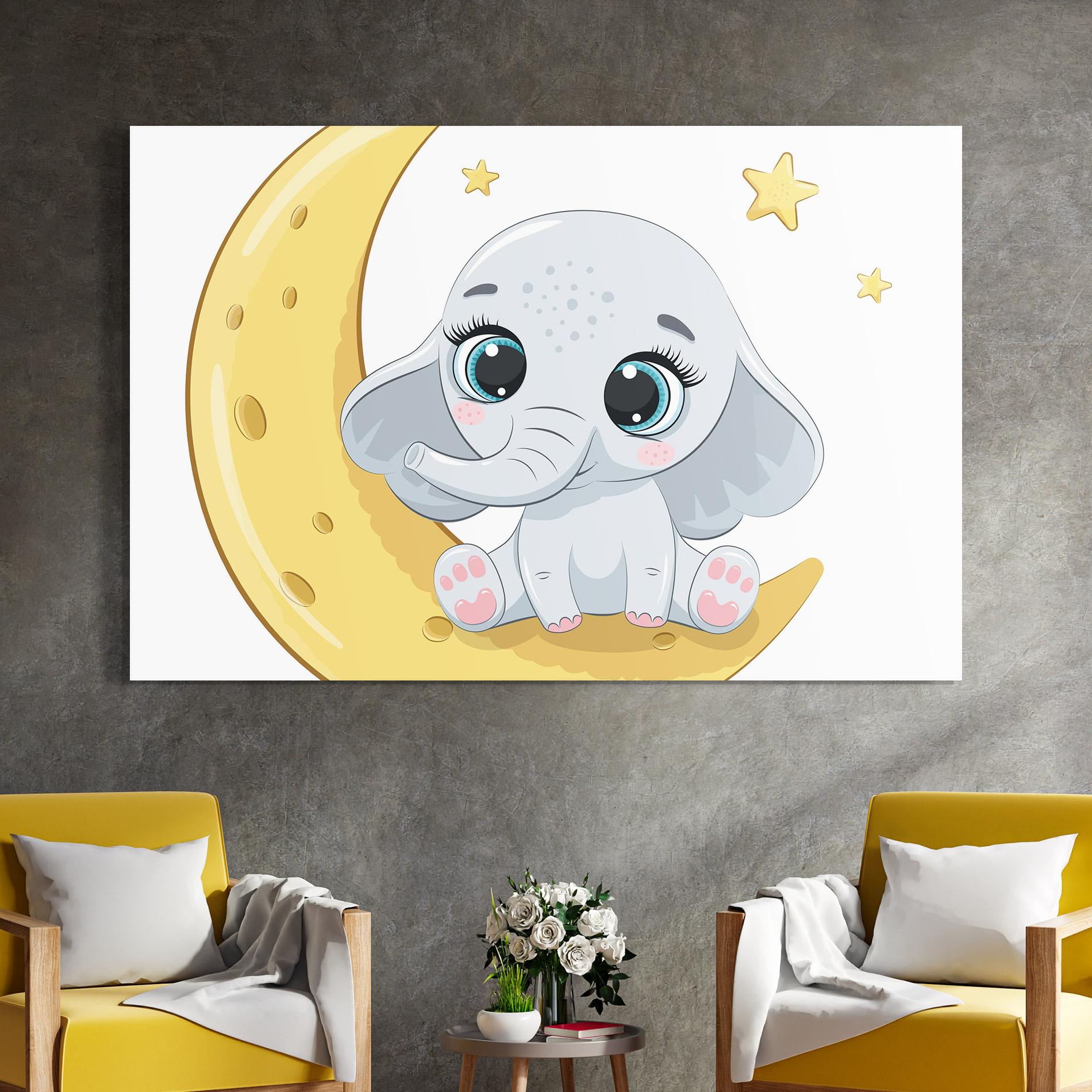 Tablou Sticla Cute Elephant Moon mockup 4