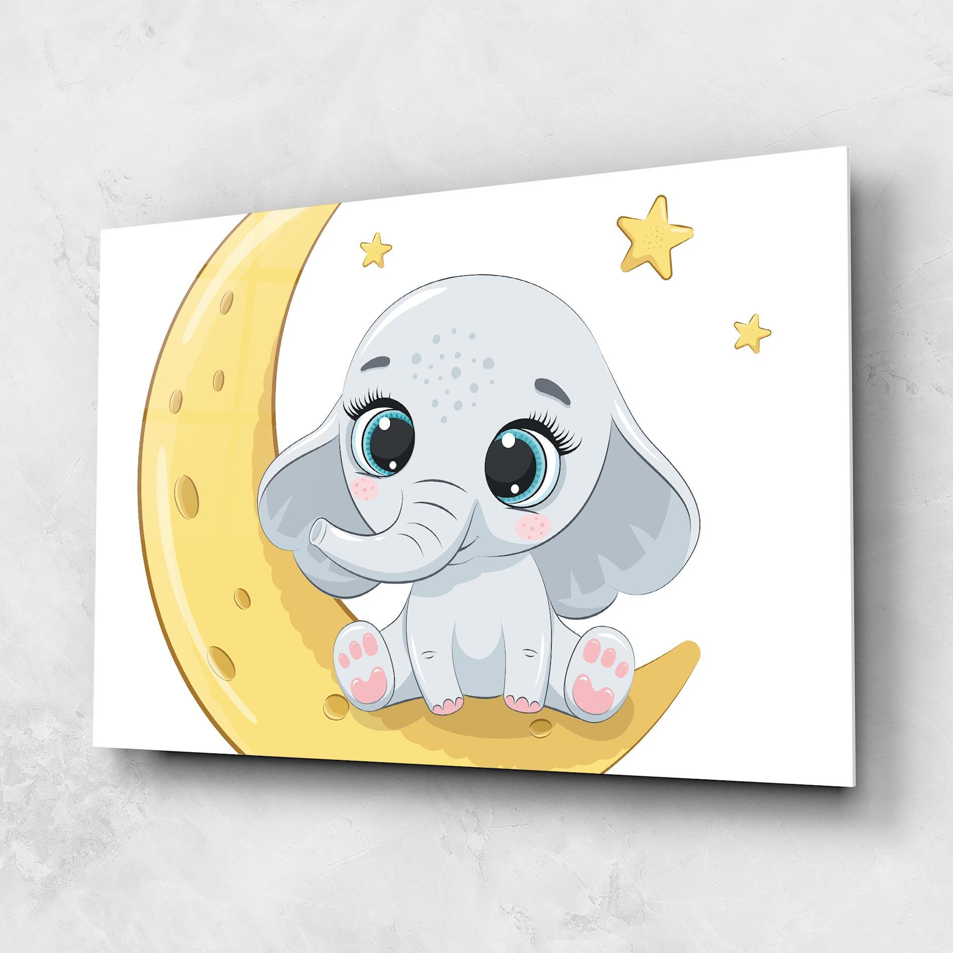 Tablou Sticla Cute Elephant Moon mockup 1